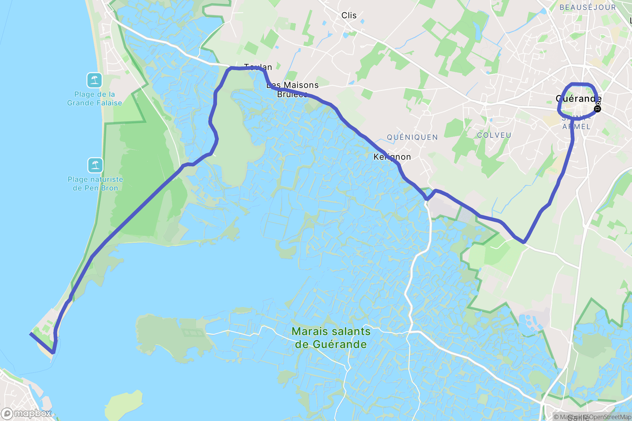Guérande : carte du parcours de randonnée - France