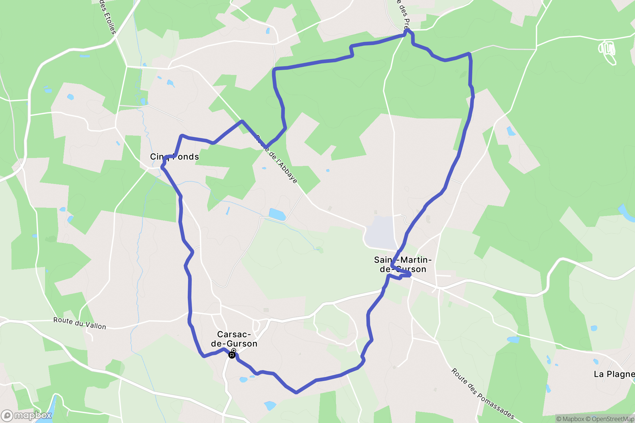 Carsac-de-Gurson : carte du parcours de randonnée - France