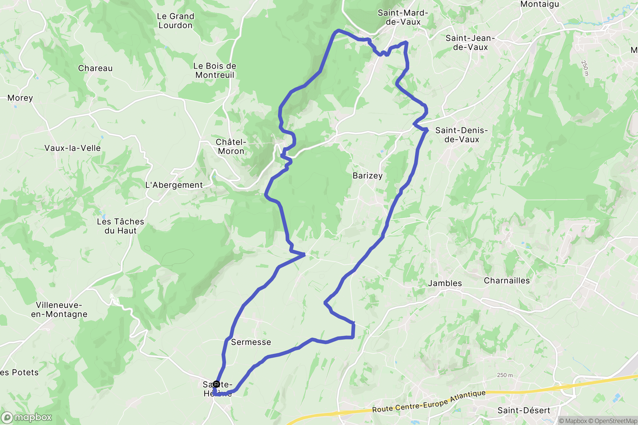 Sainte-Hélène : carte du parcours de randonnée - France