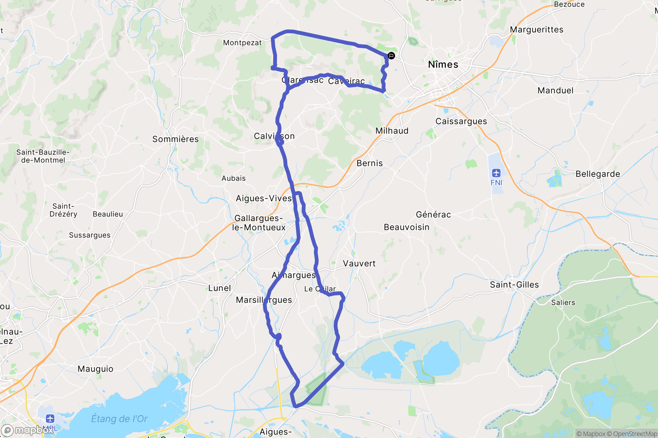 Nîmes : carte du parcours de randonnée - France