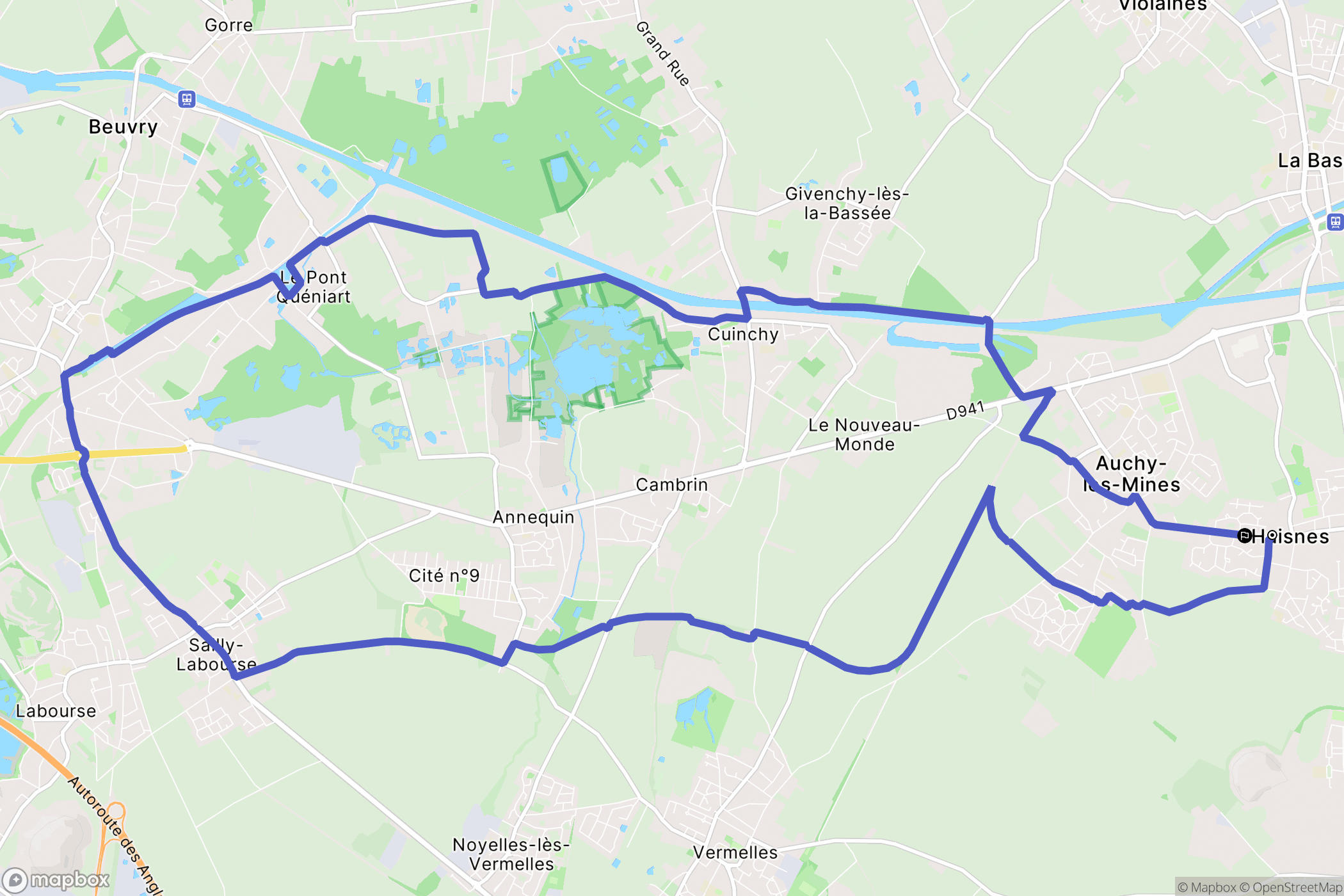 Haisnes : carte du parcours de randonnée - France