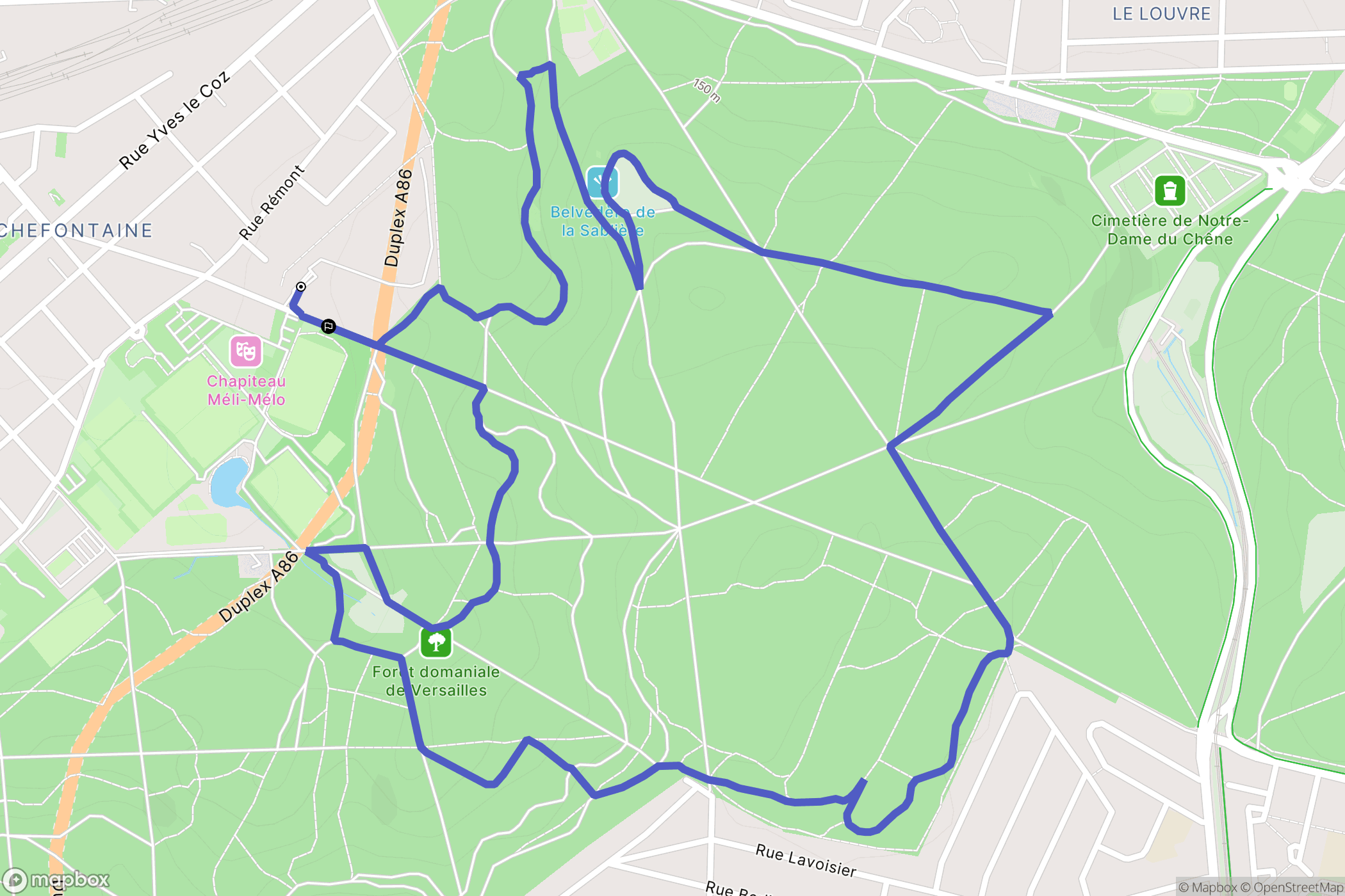 Versailles : carte du parcours de randonnée - France