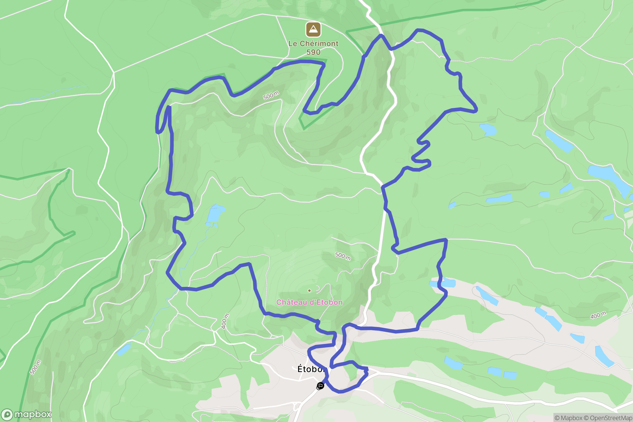 Étobon : carte du parcours de randonnée - France