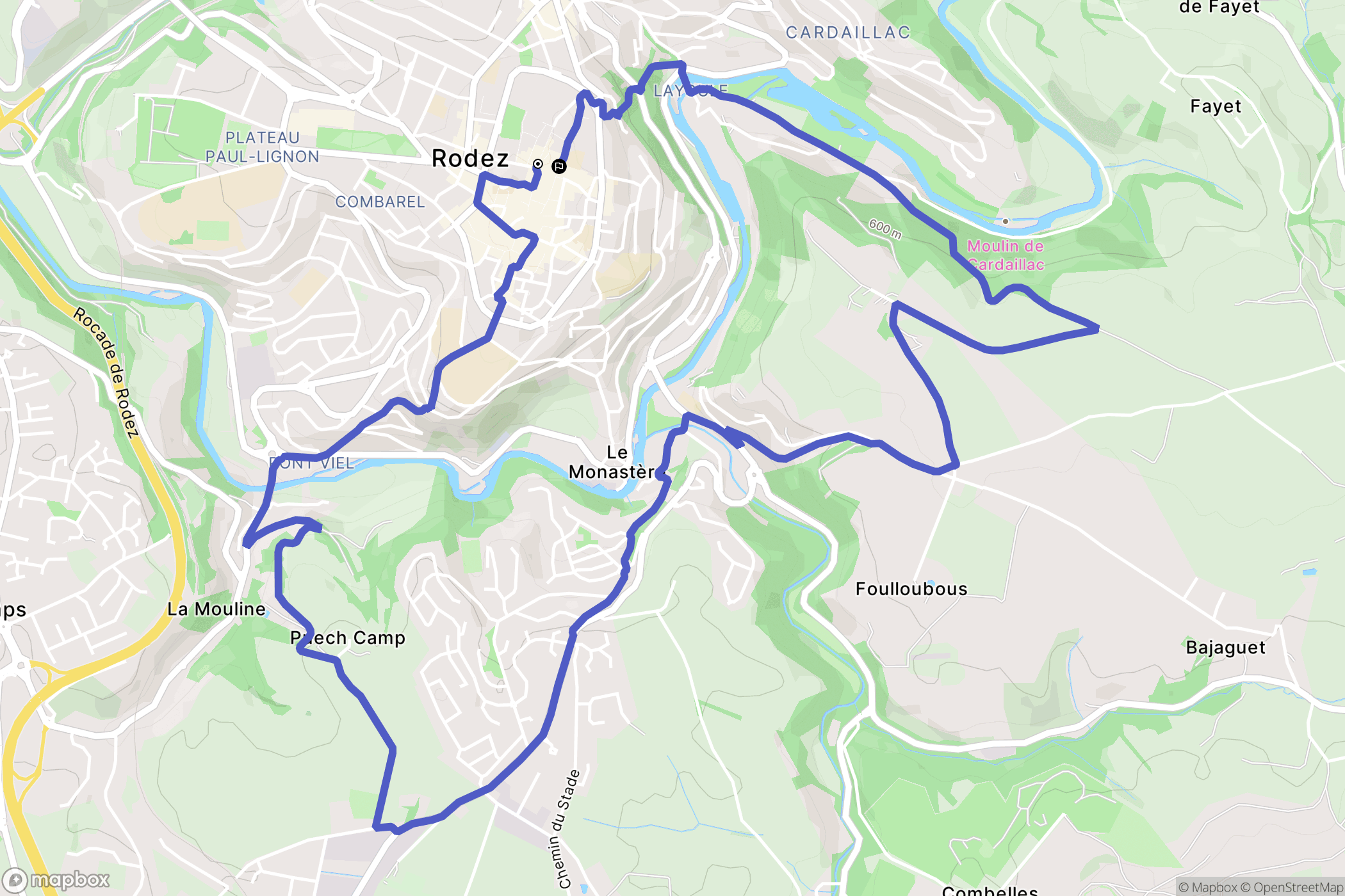 Rodez : carte du parcours de randonnée - France