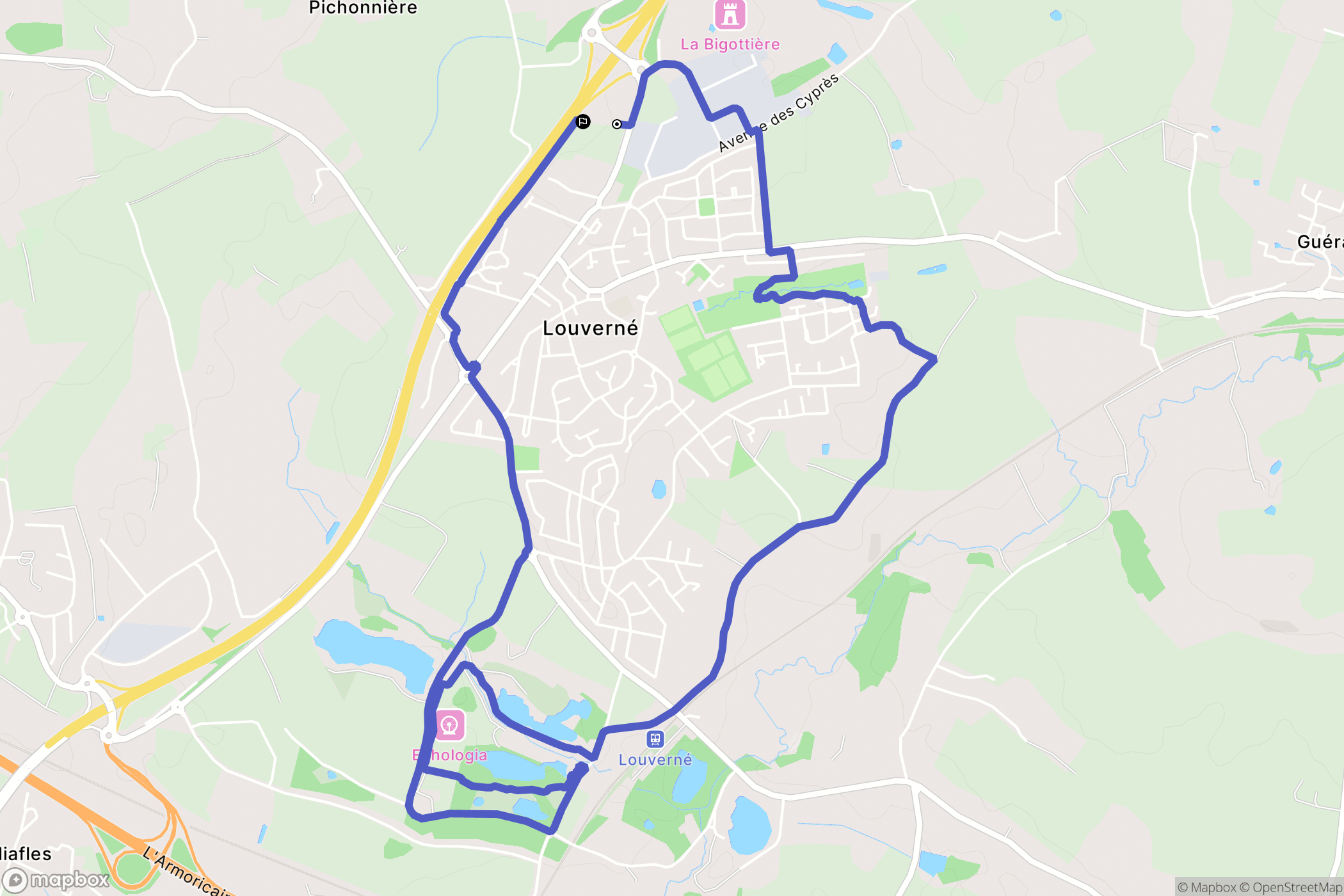 Louverné : carte du parcours de randonnée - France