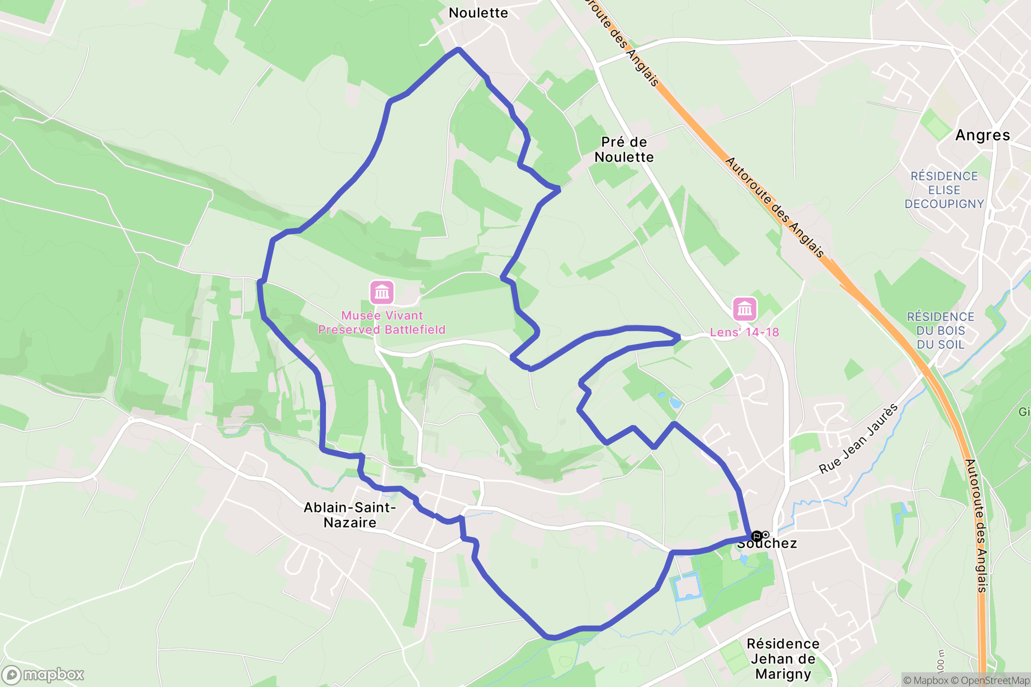 Souchez : carte du parcours de randonnée - France