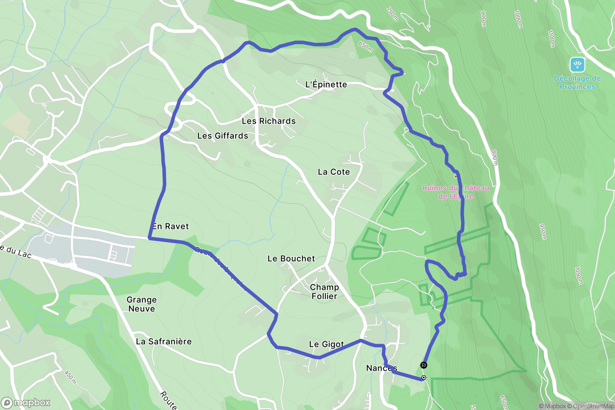 Nances : carte du parcours de randonnée - France