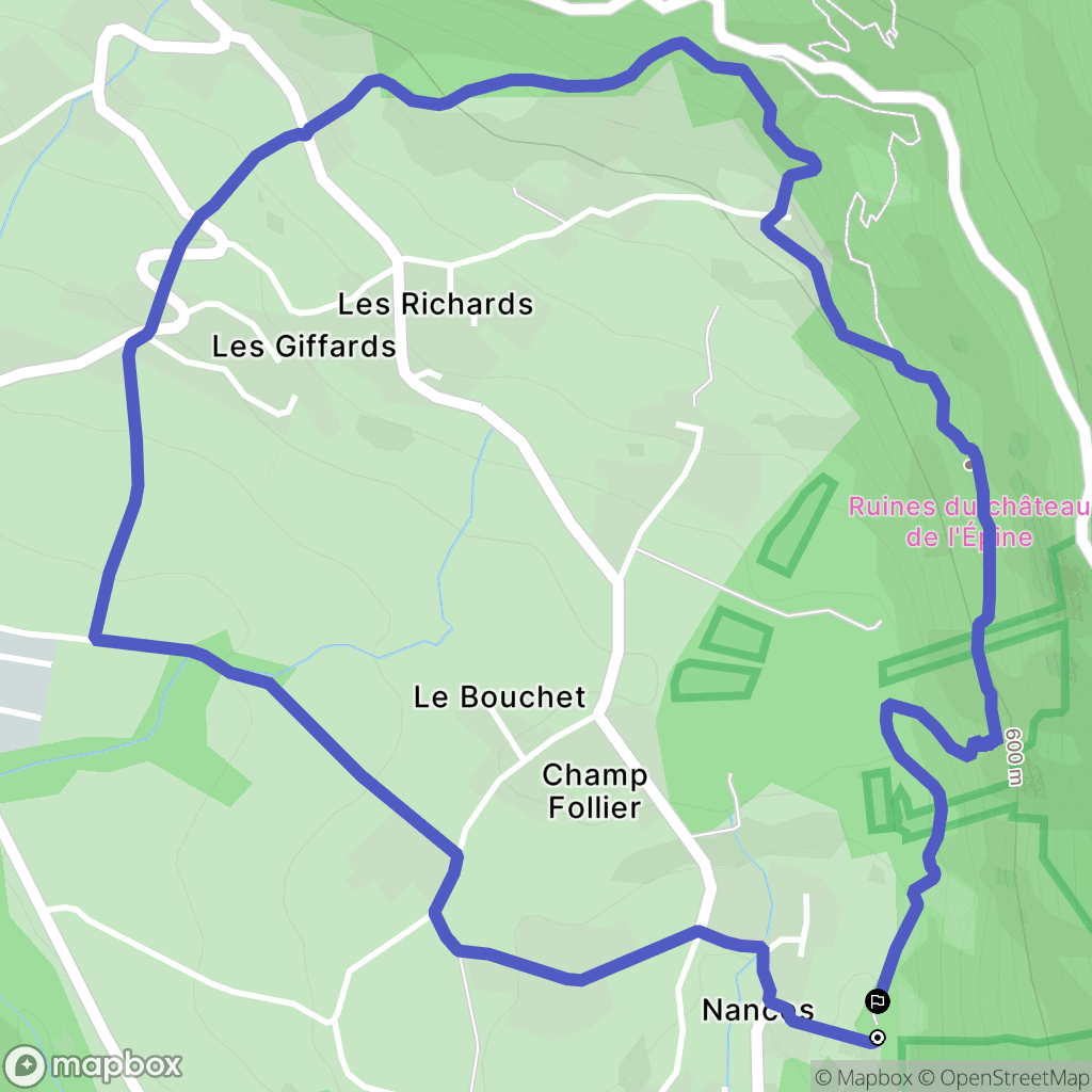 Nances : carte du parcours de randonnée - France