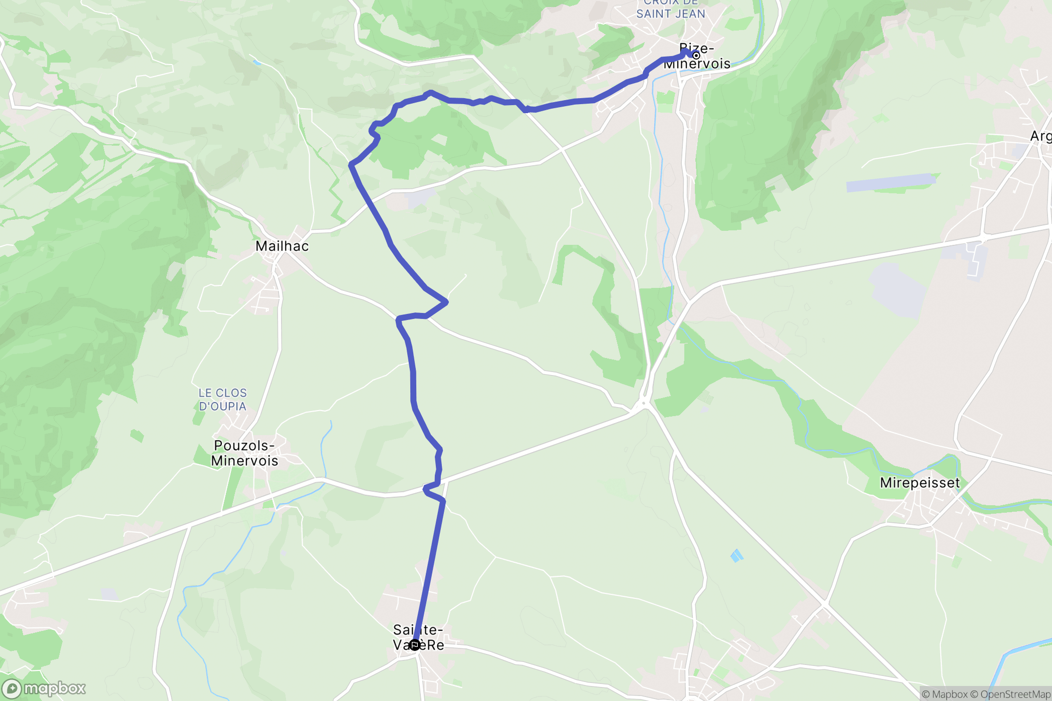 Bize-Minervois : carte du parcours de randonnée - France