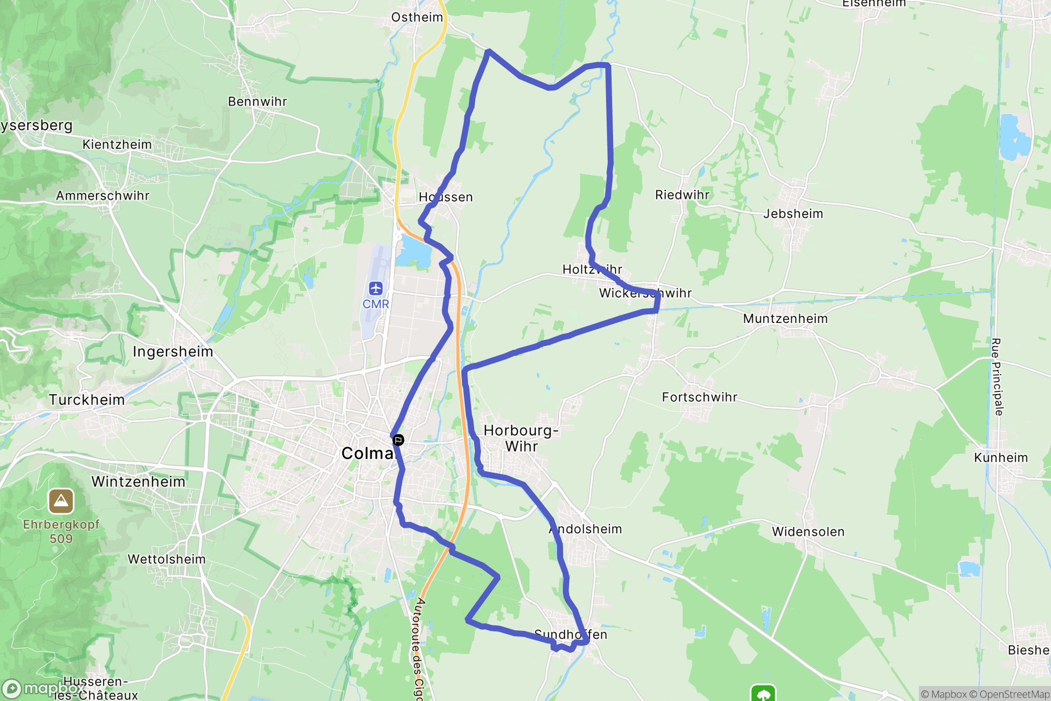 Colmar : carte du parcours de randonnée - France