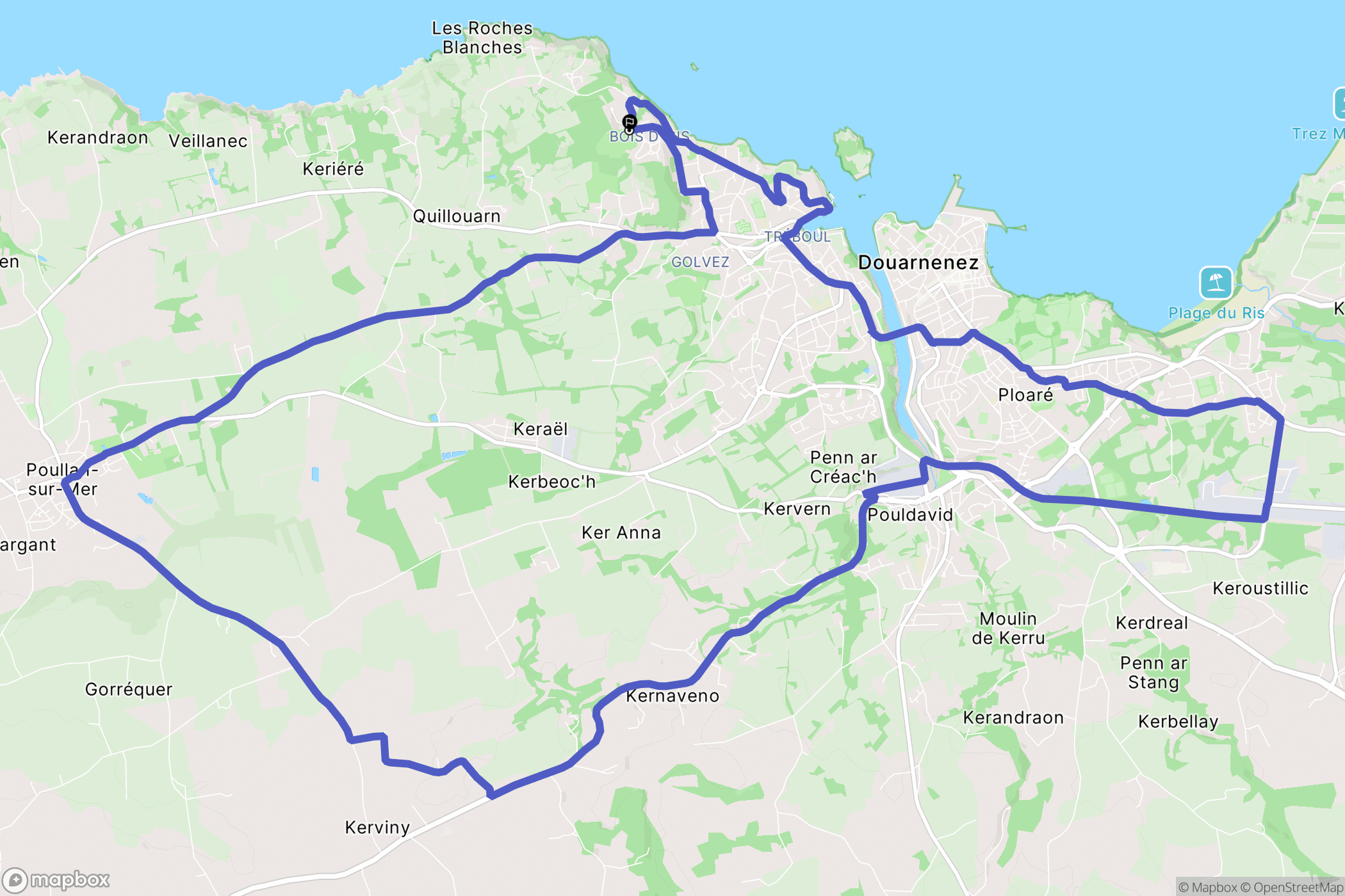 Douarnenez : carte du parcours de randonnée - France