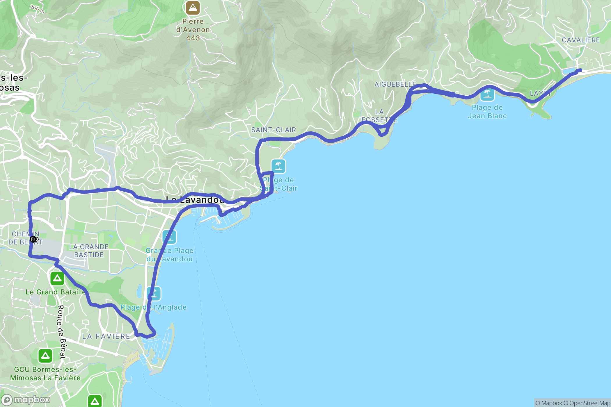 Bormes-les-Mimosas : carte du parcours de randonnée - France