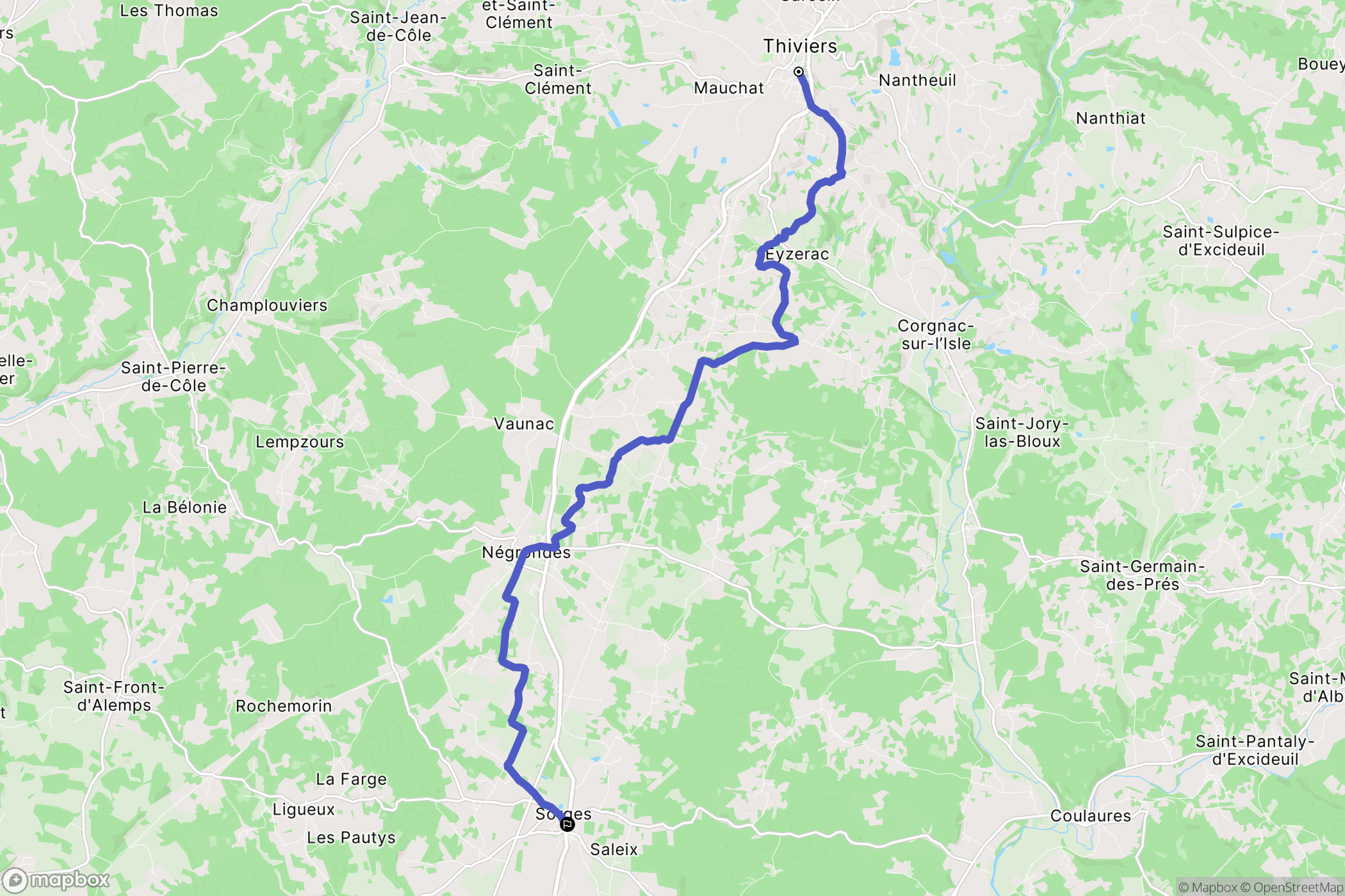 Thiviers : carte du parcours de randonnée - France