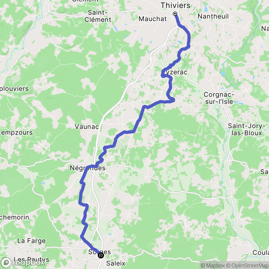 Thiviers : carte du parcours de randonnée - France