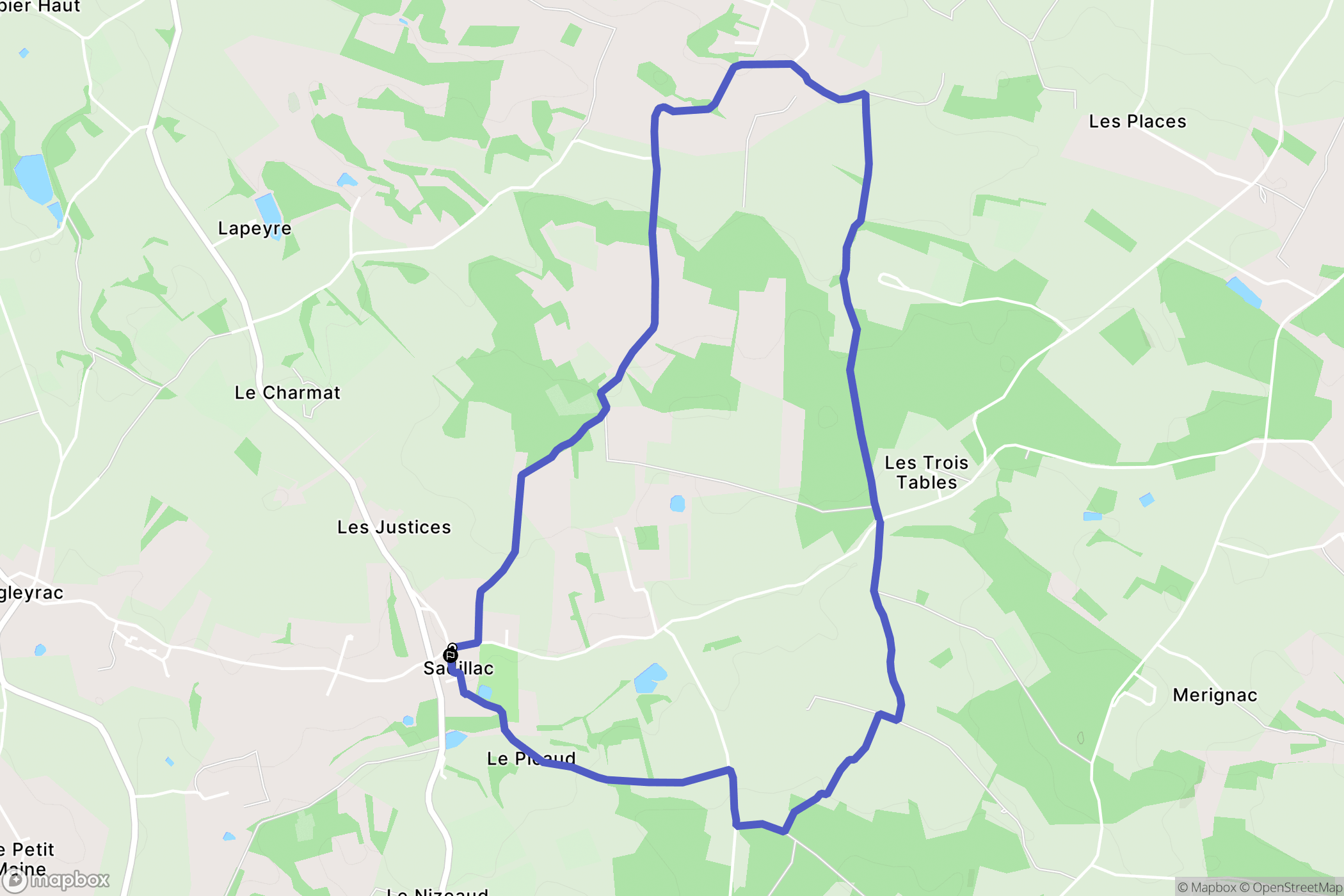 Sadillac : carte du parcours de randonnée - France