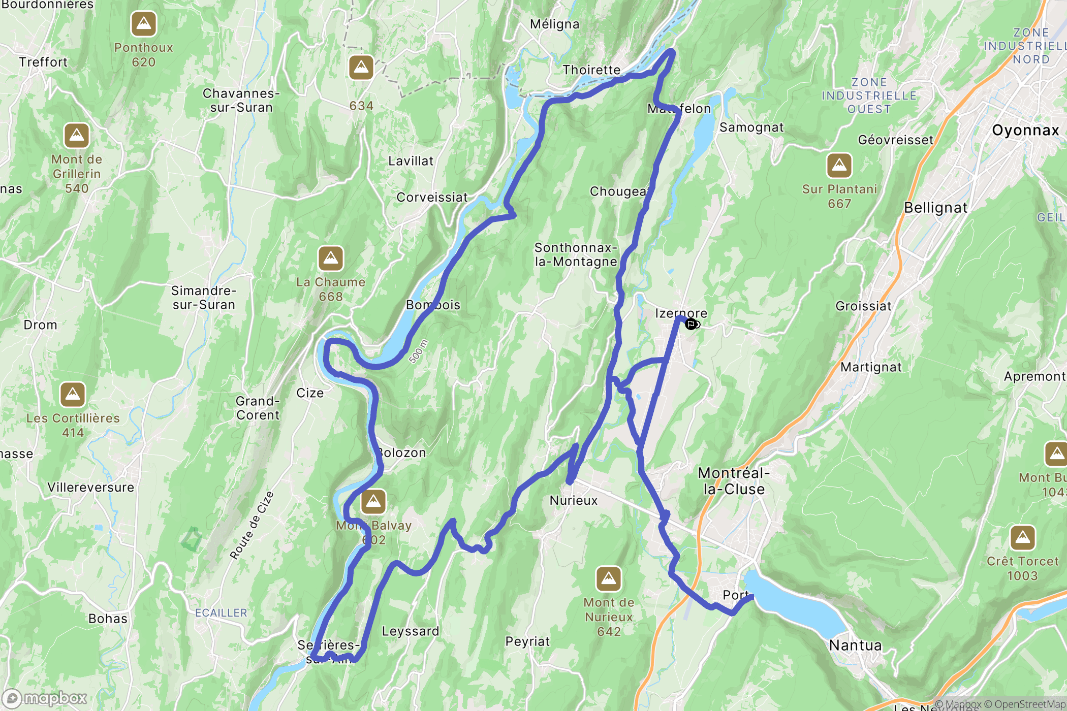 Izernore : carte du parcours de randonnée - France