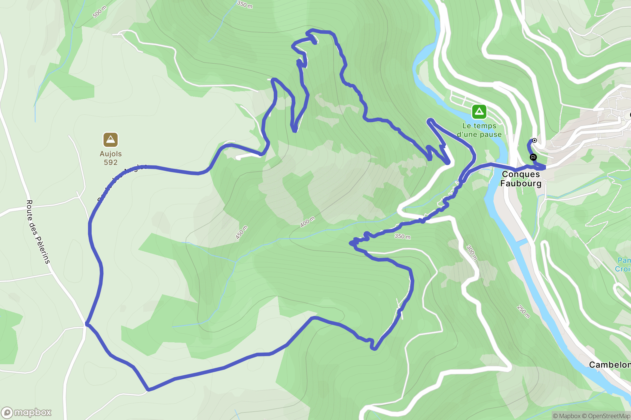 Conques-en-Rouergue : carte du parcours de randonnée - France