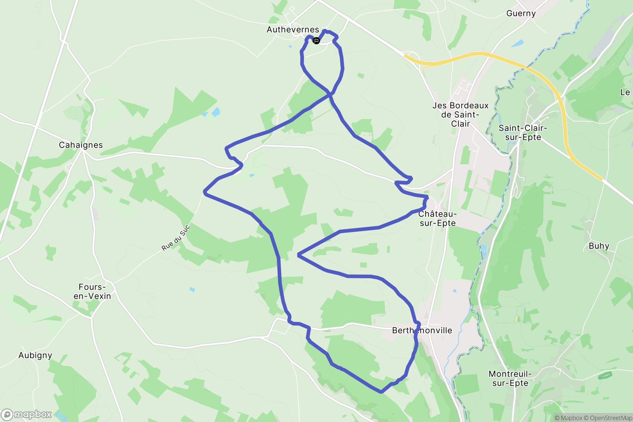 Authevernes : carte du parcours de randonnée - France