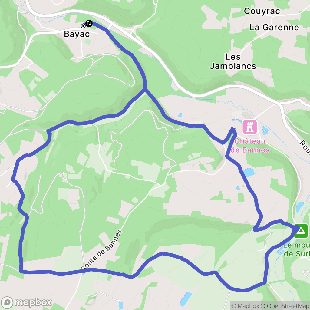 Bayac : carte du parcours de randonnée - France