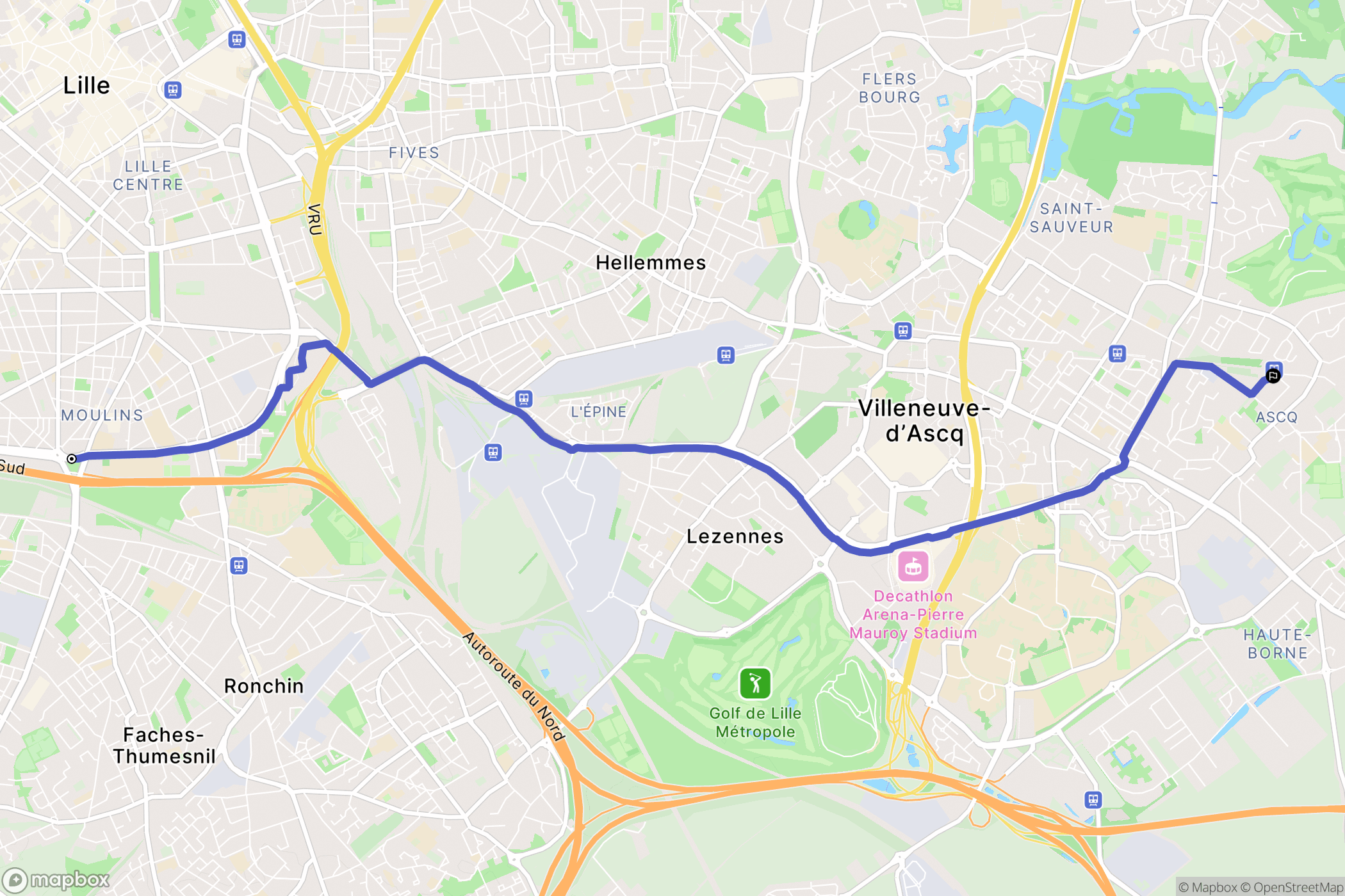 Lille : carte du parcours de randonnée - France