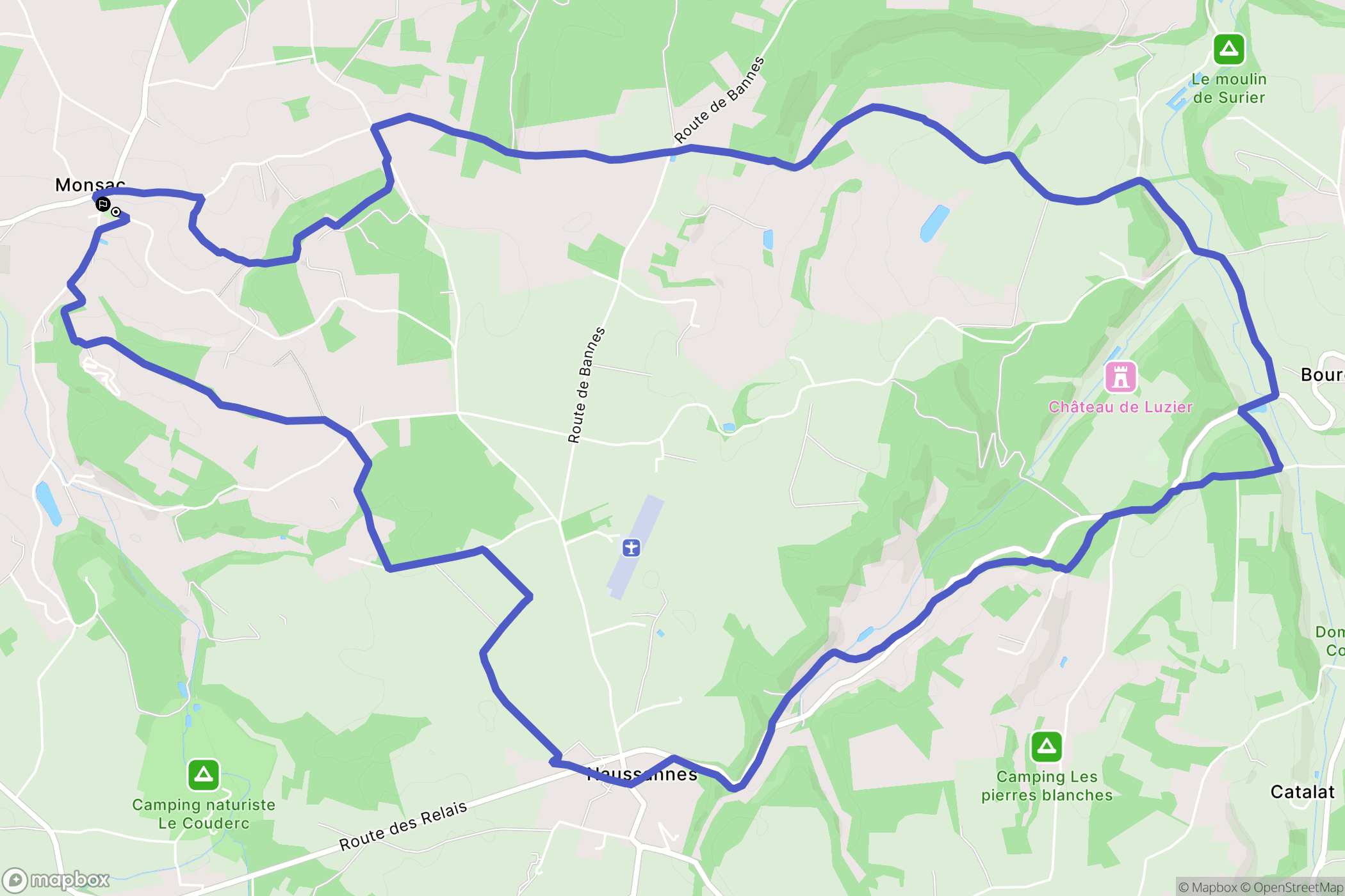 Monsac : carte du parcours de randonnée - France