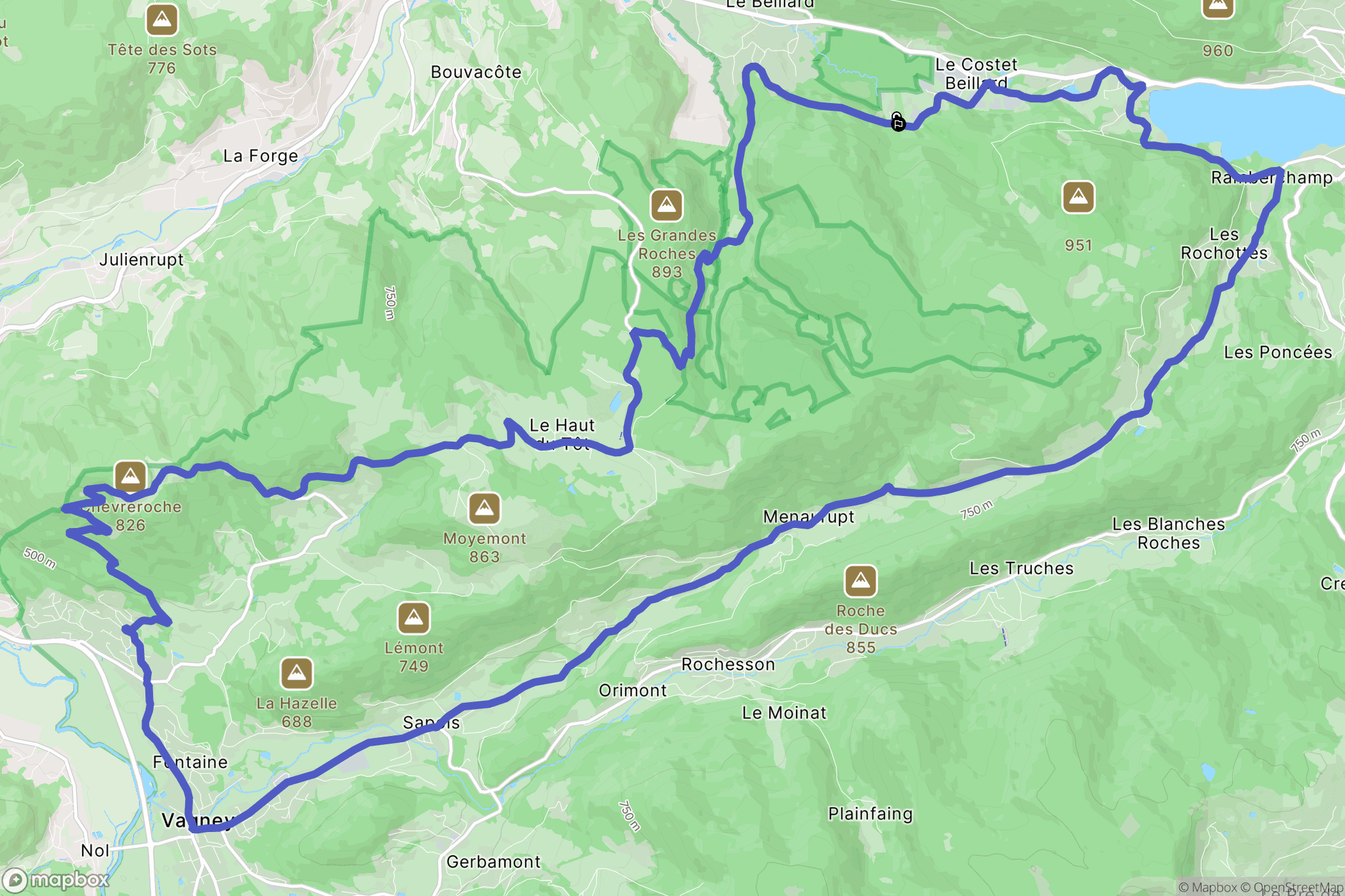 Gérardmer : carte du parcours de randonnée - France