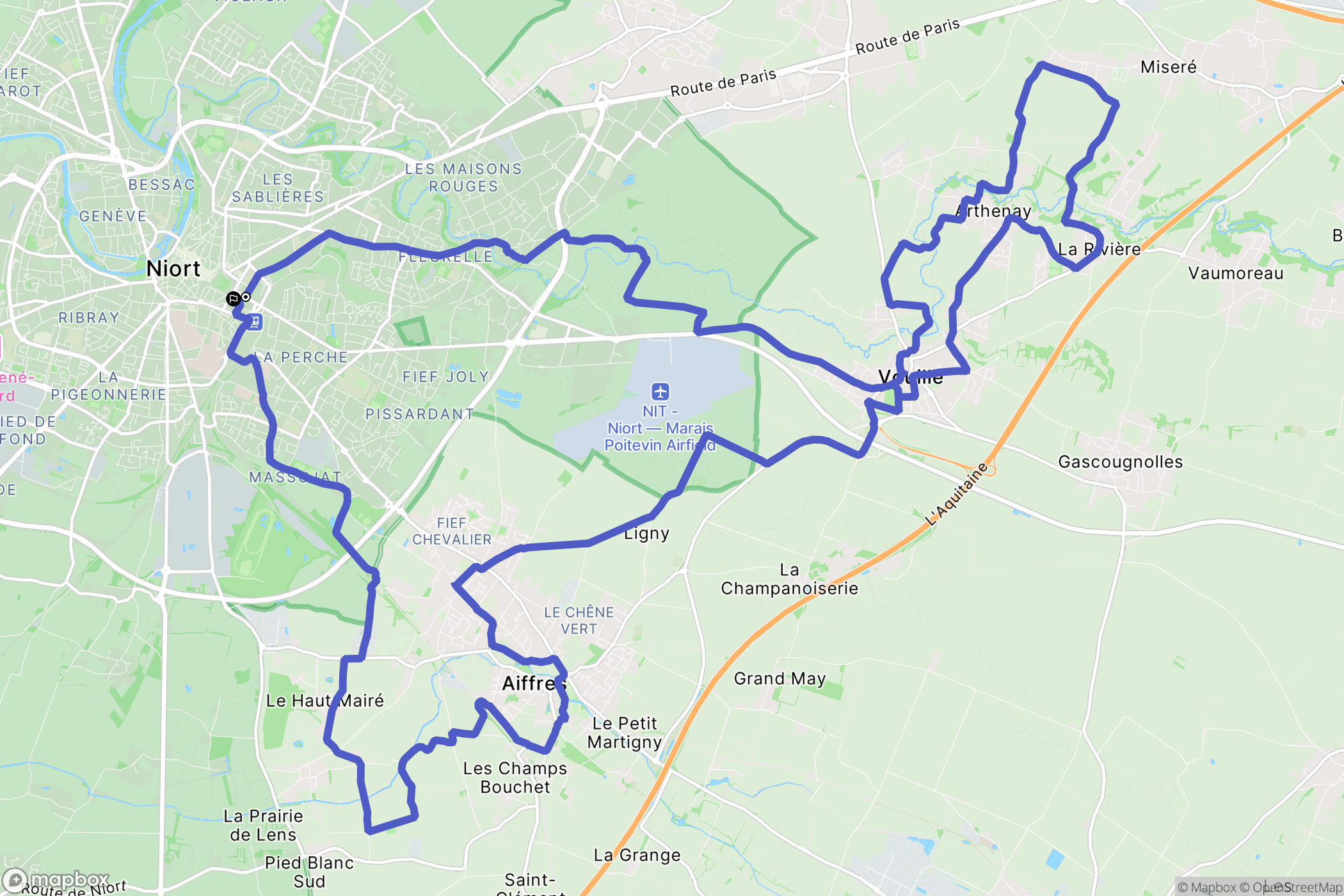 Niort : carte du parcours de randonnée - France