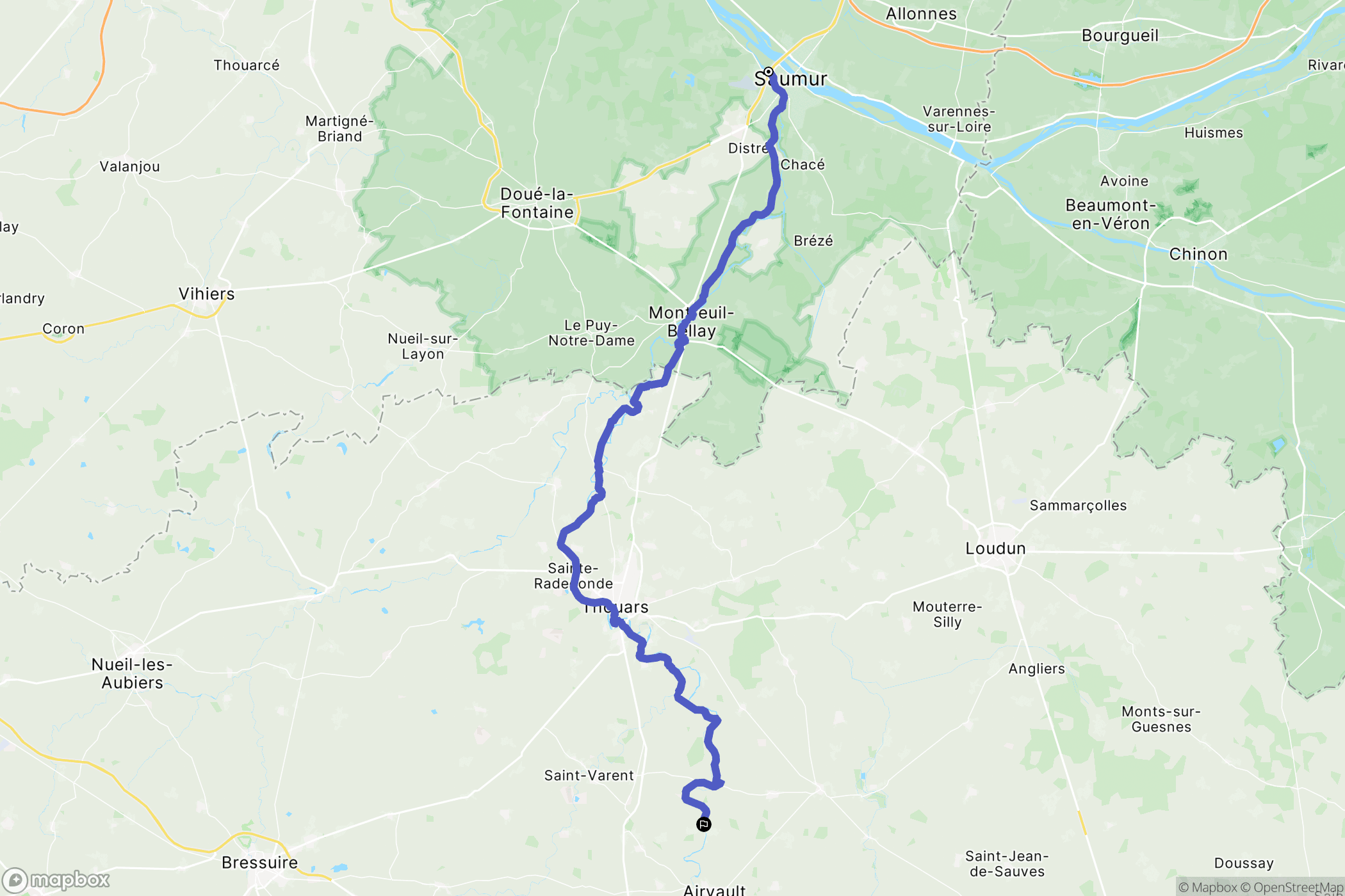 Saumur : carte du parcours de randonnée - France