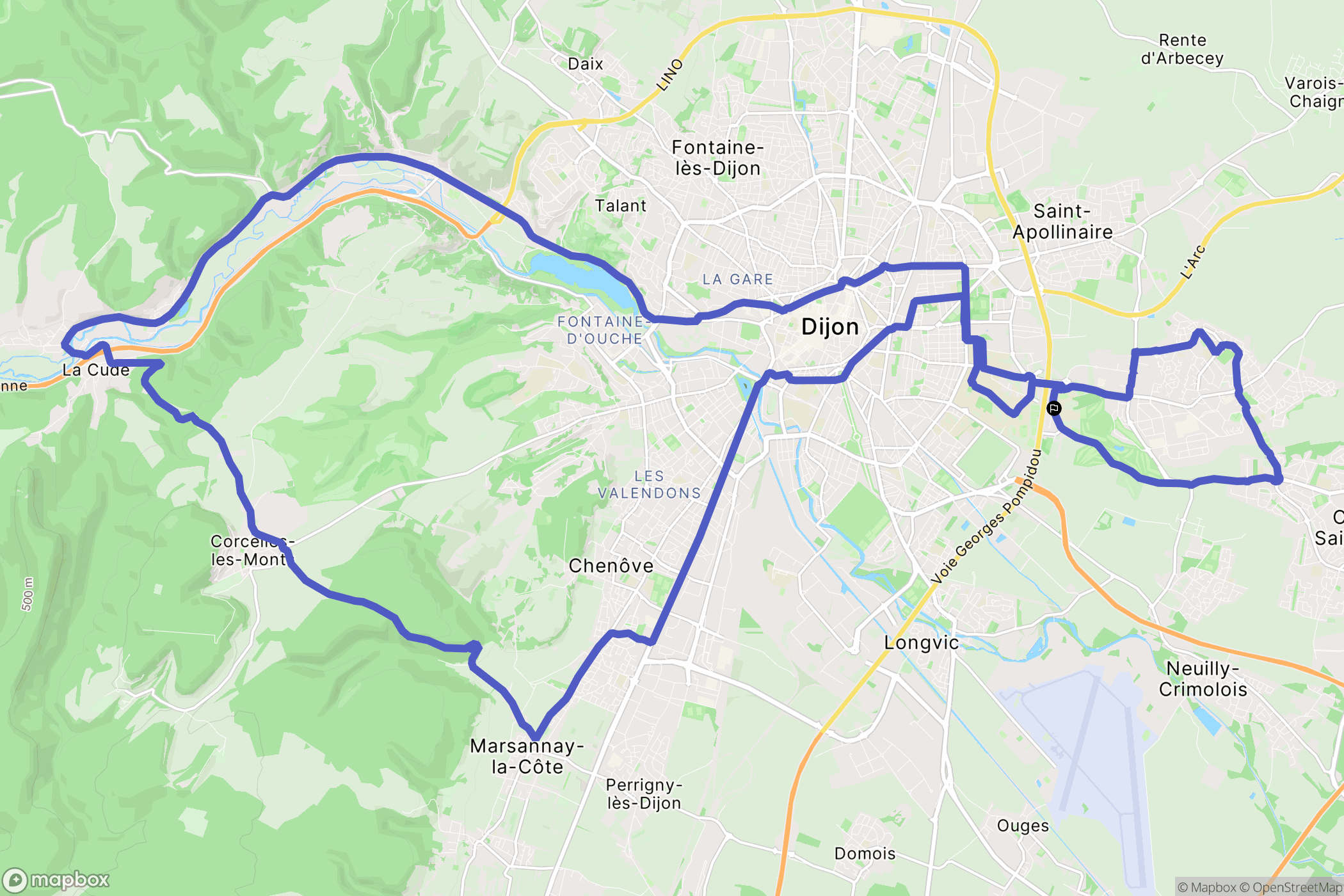 Dijon : carte du parcours de randonnée - France