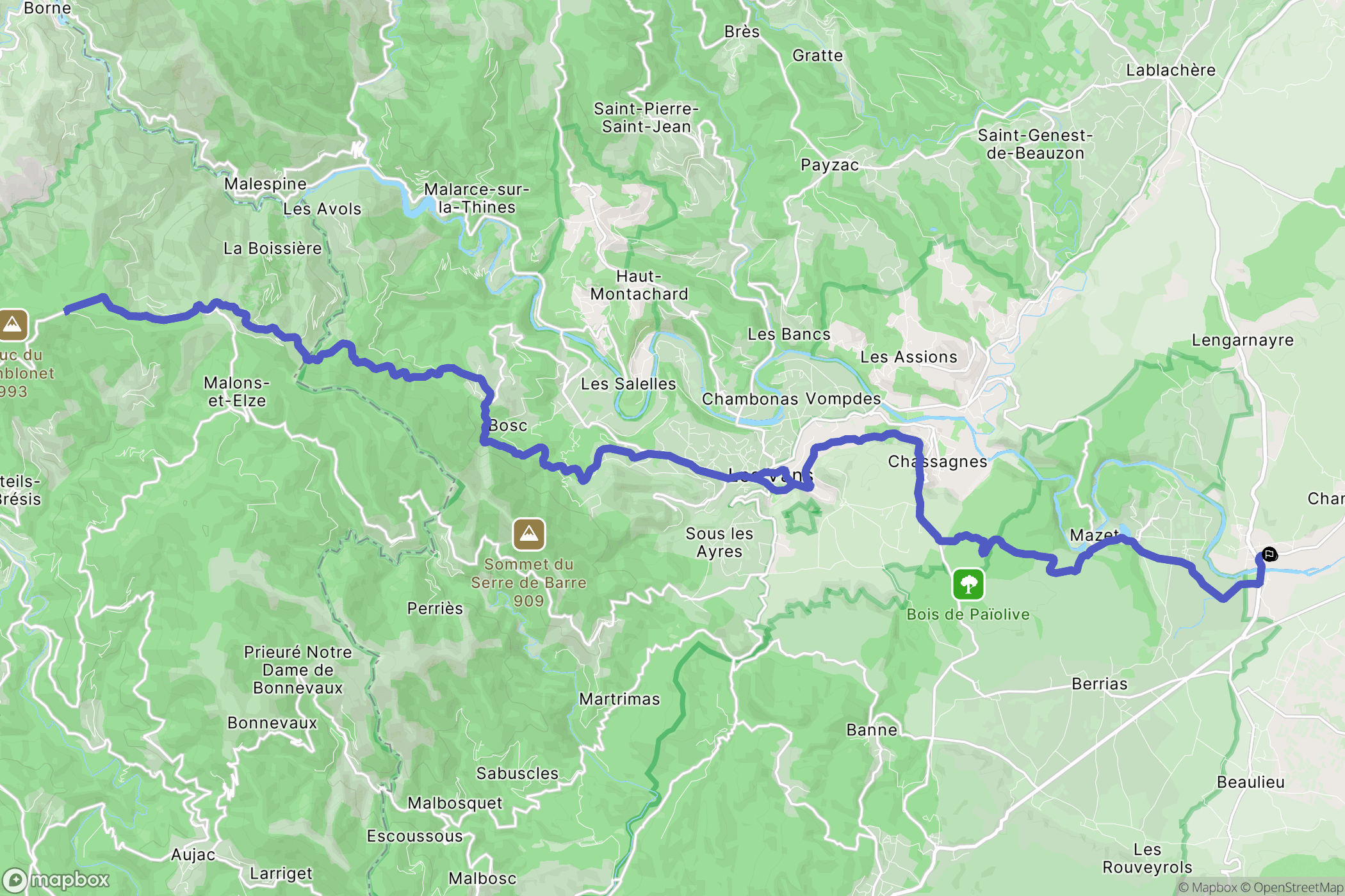 Chandolas : carte du parcours de randonnée - France