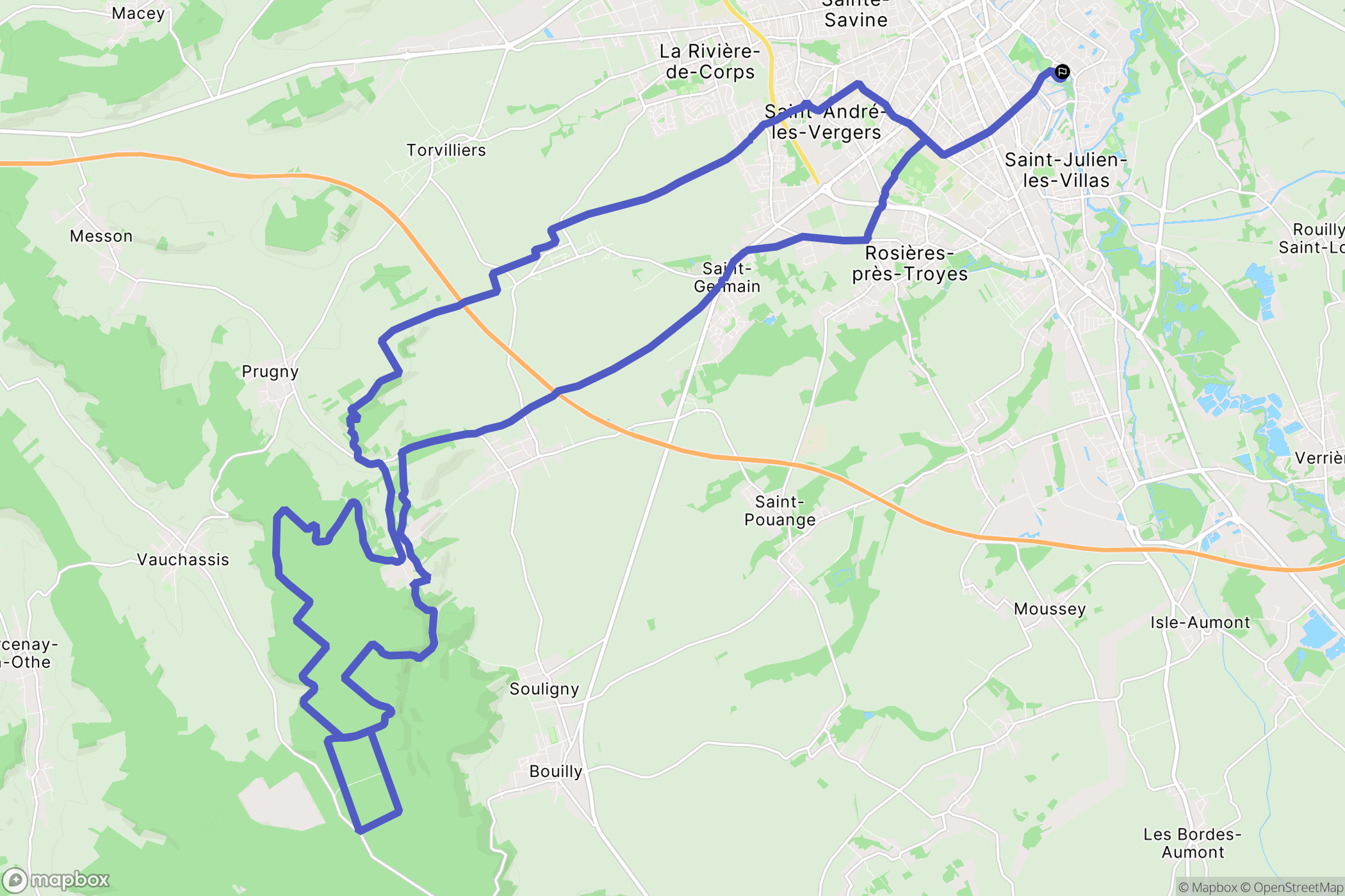 Troyes : carte du parcours de randonnée - France