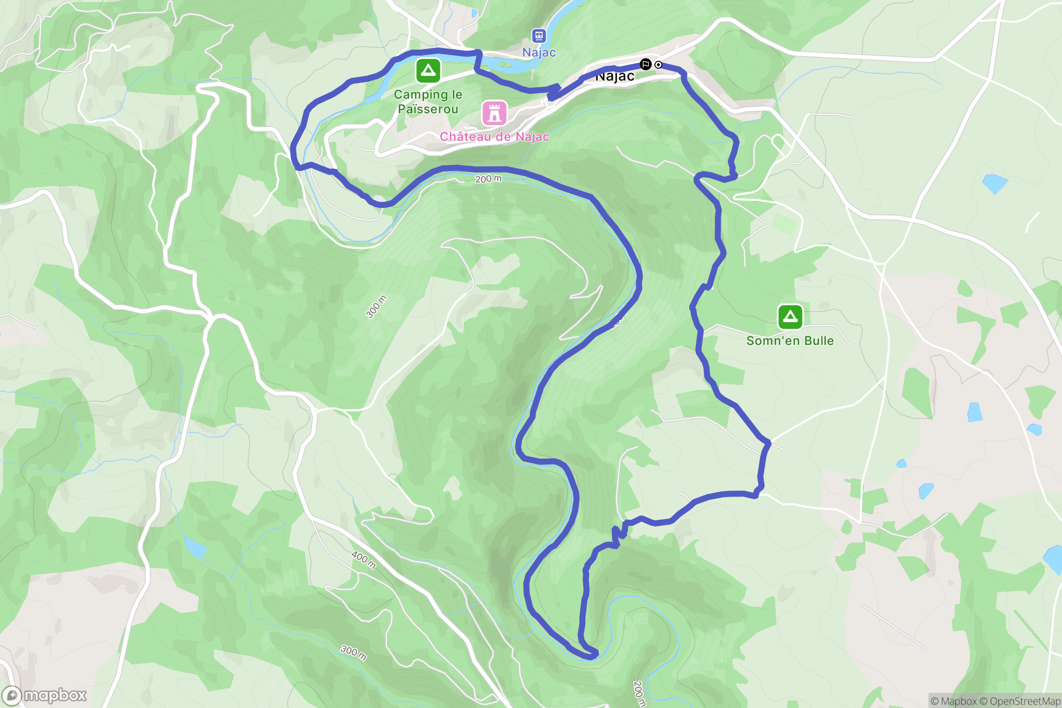 Najac : carte du parcours de randonnée - France