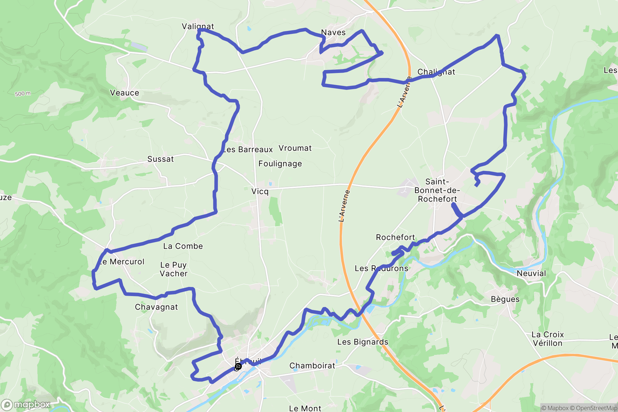 Ébreuil : carte du parcours de randonnée - France