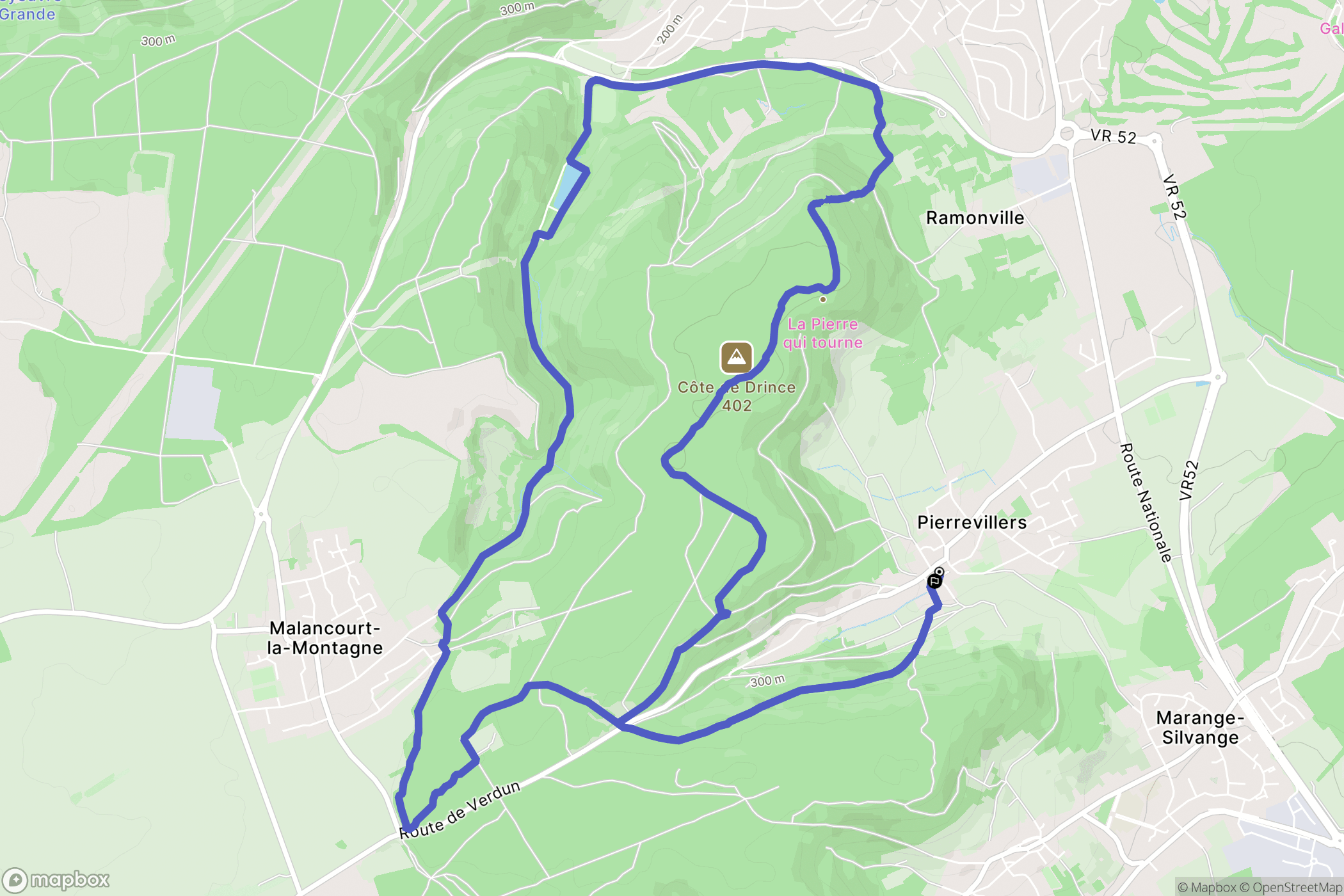 Pierrevillers : carte du parcours de randonnée - France