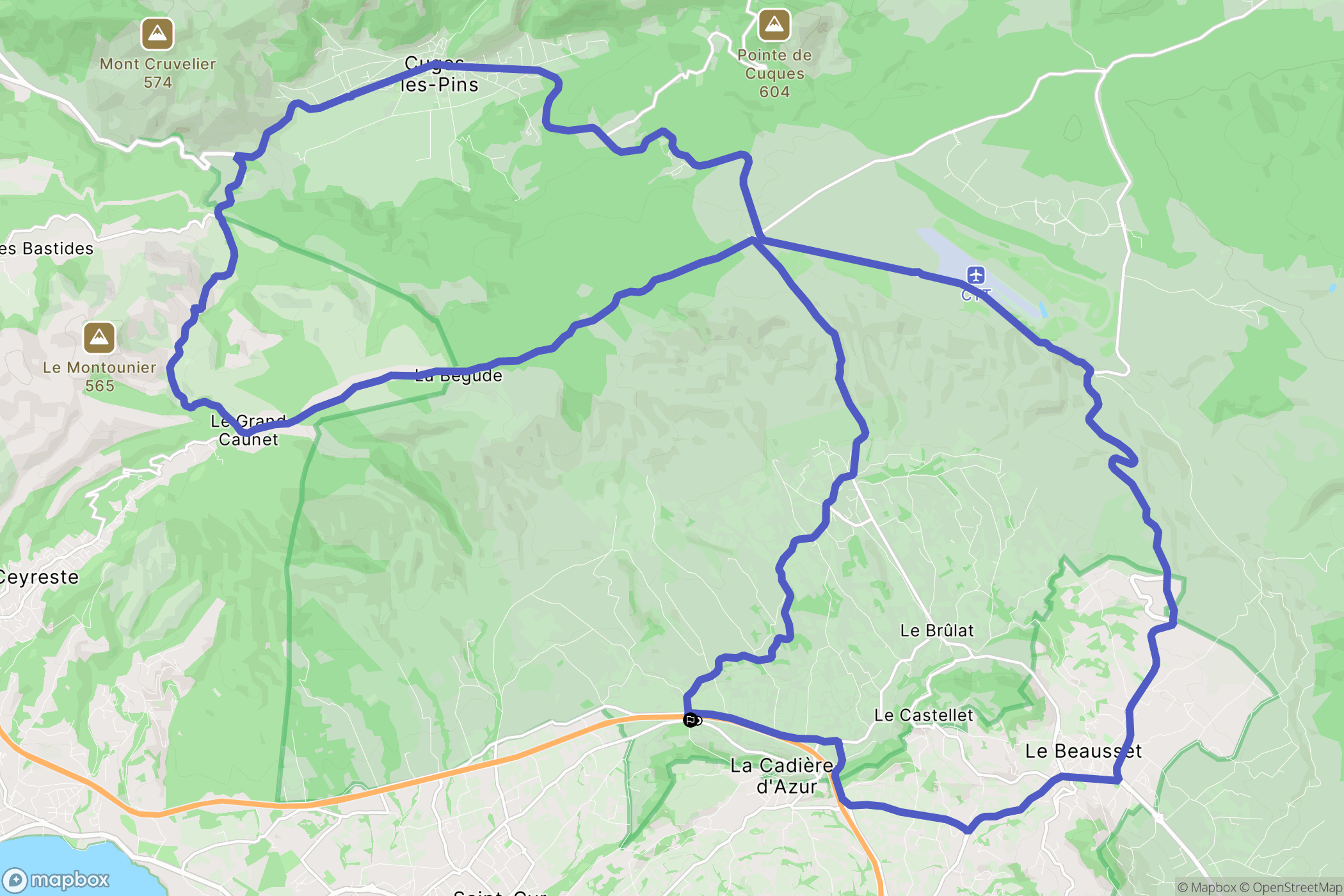 La Cadière-d'Azur : carte du parcours de randonnée - France