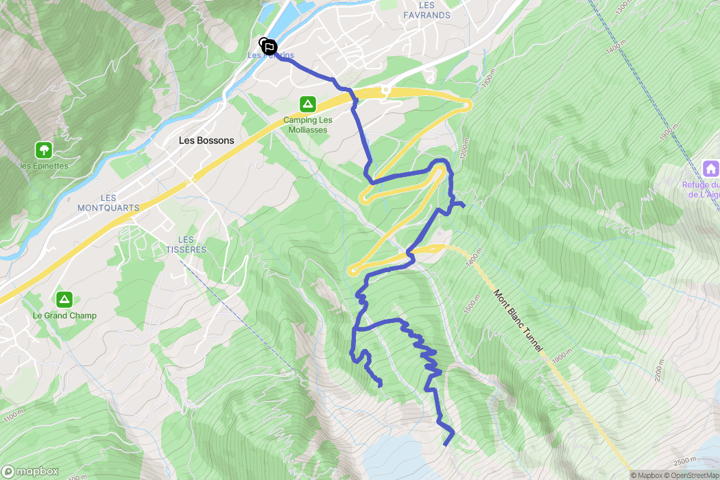 Chamonix-Mont-Blanc : carte du parcours de randonnée - France