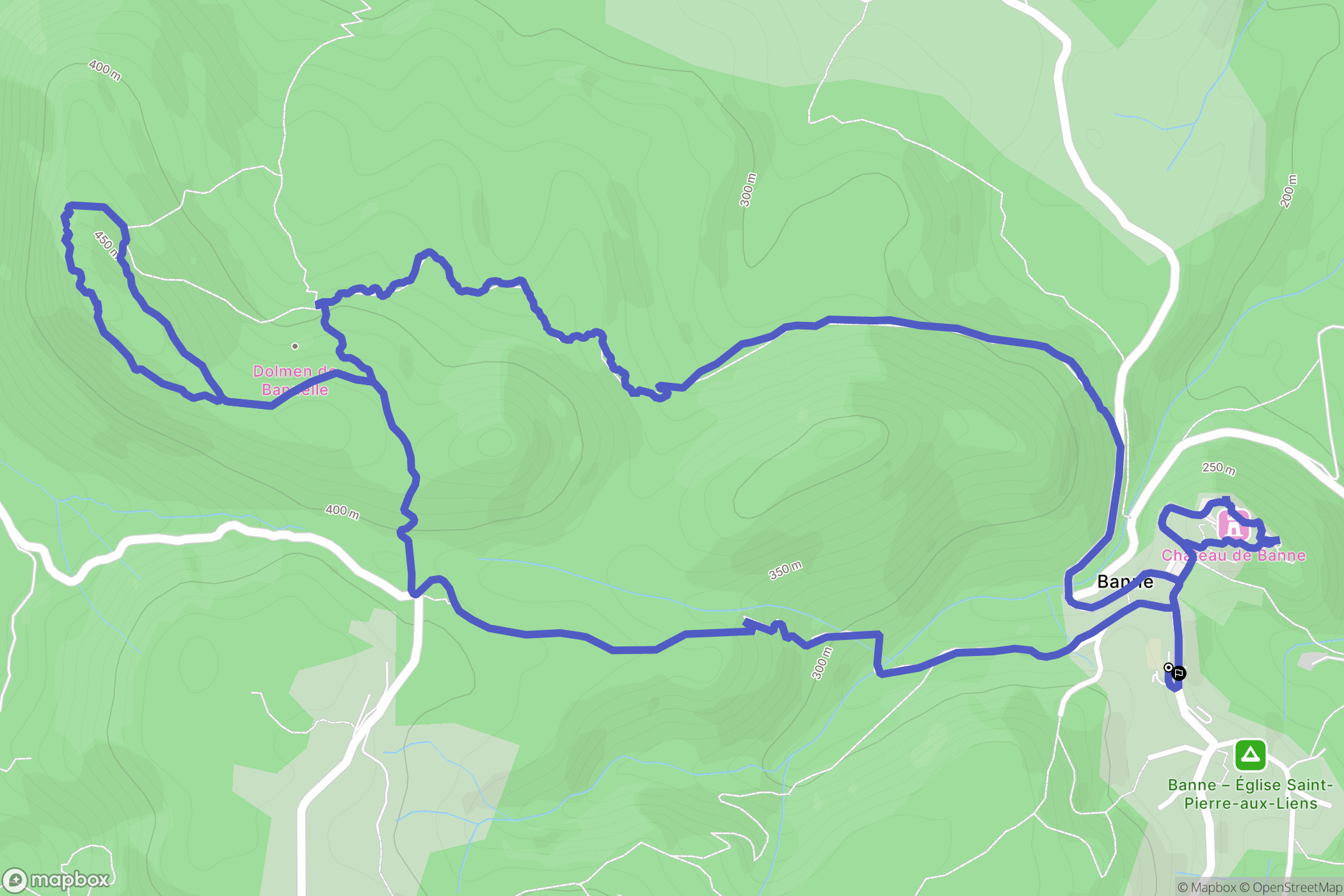 Banne : carte du parcours de randonnée - France