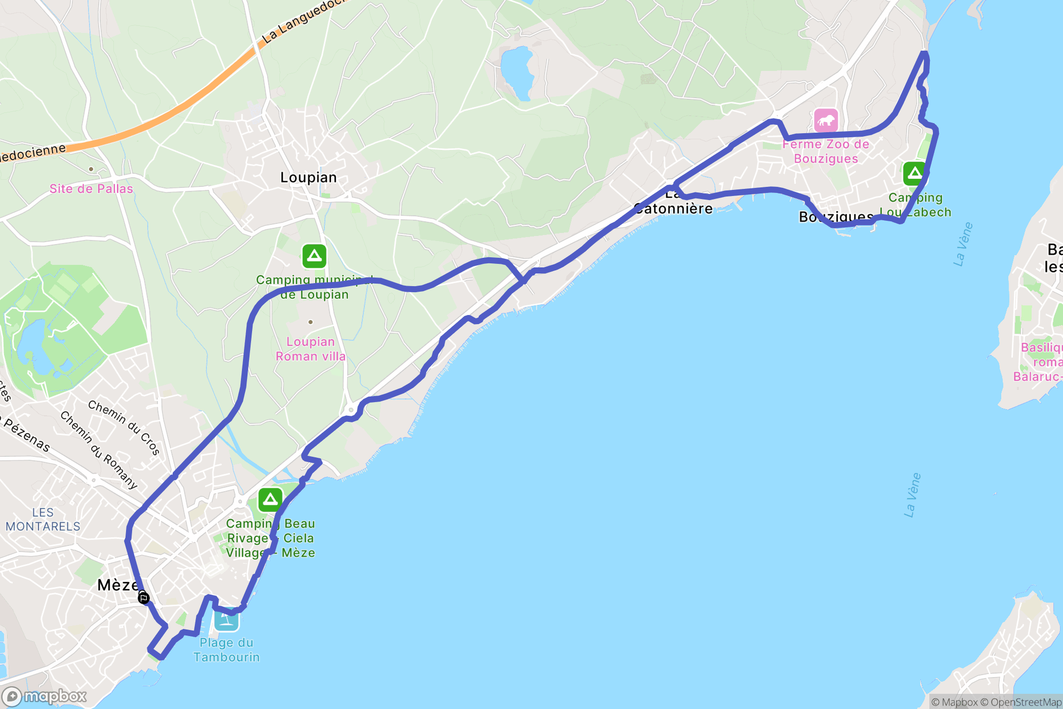 Mèze : carte du parcours de randonnée - France