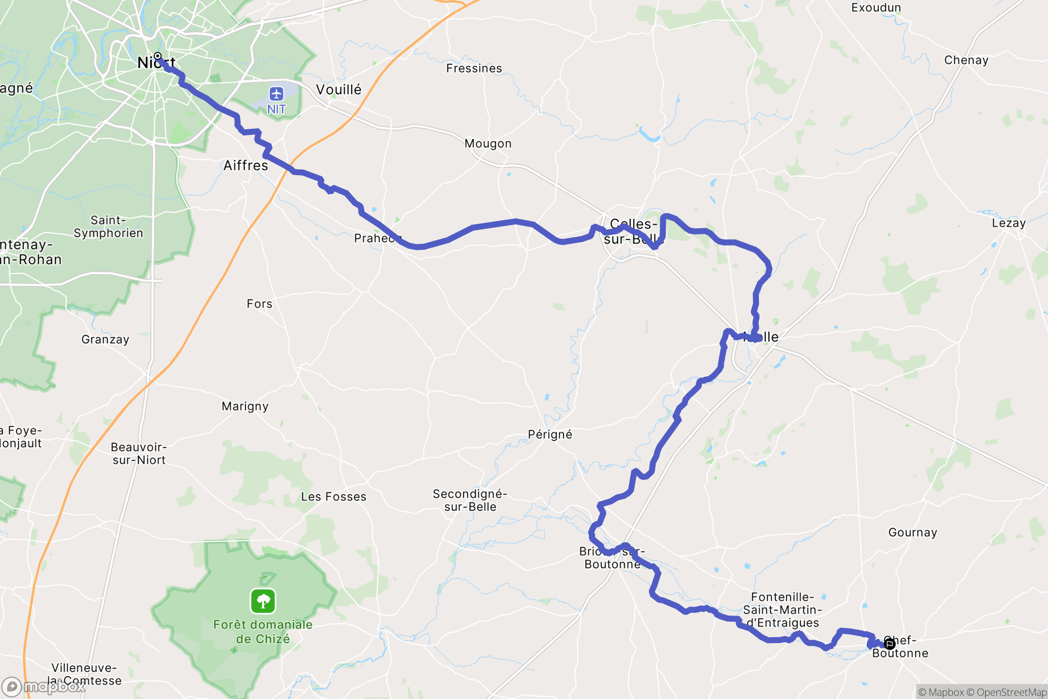 Niort : carte du parcours de randonnée - France