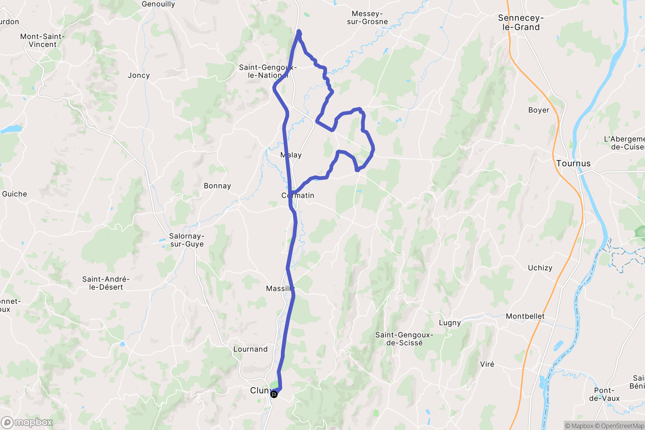 Cluny : carte du parcours de randonnée - France