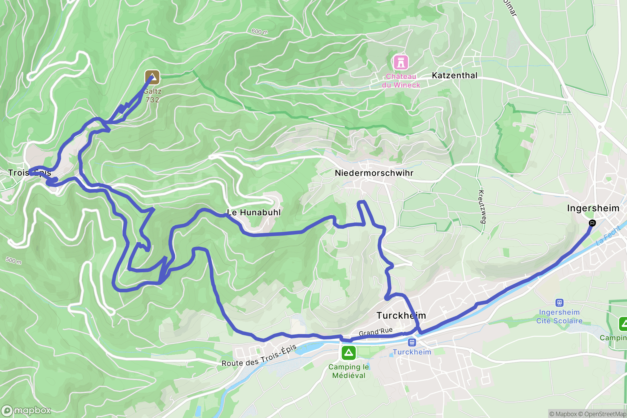 Ingersheim : carte du parcours de randonnée - France