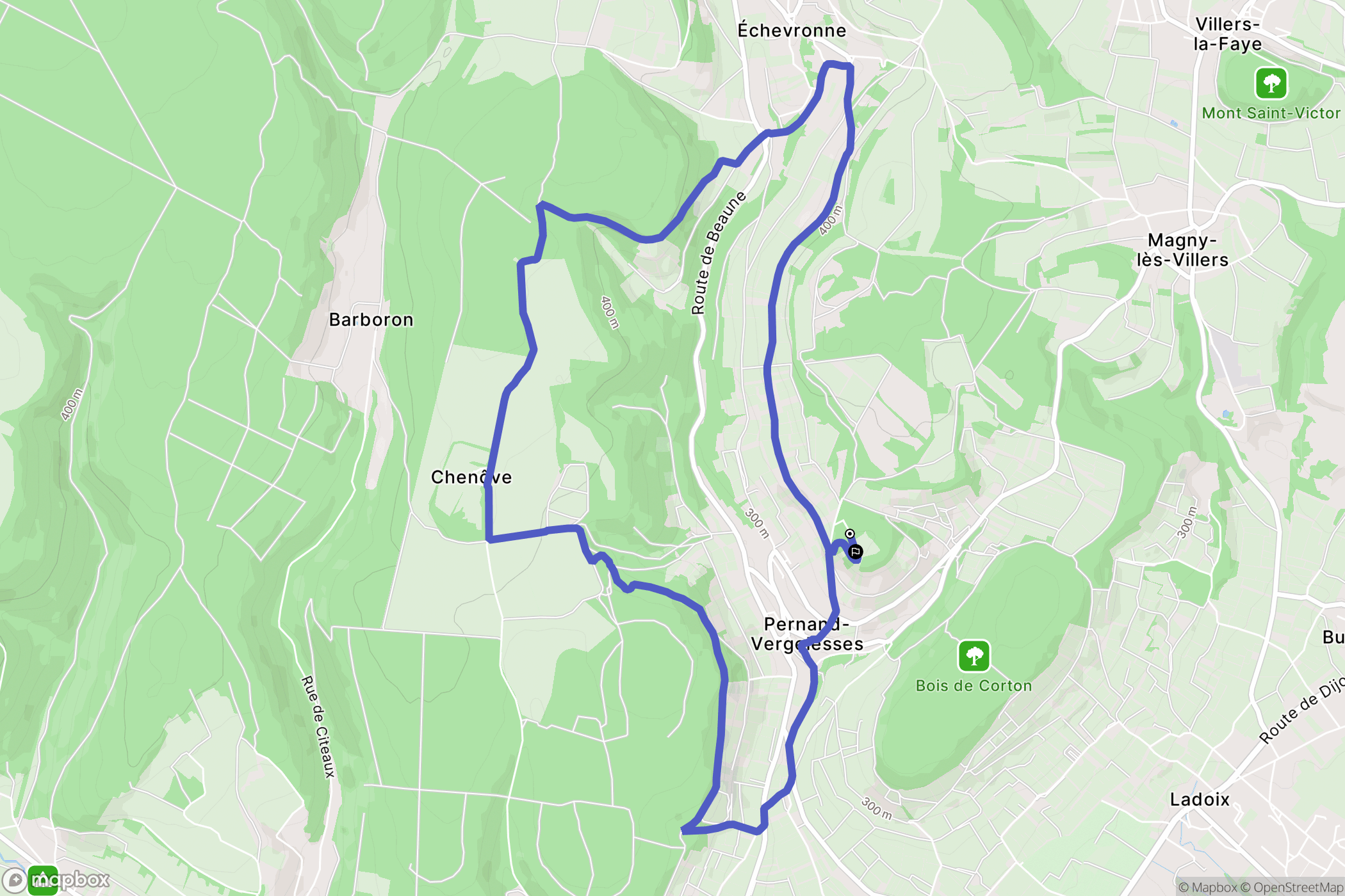 Pernand-Vergelesses : carte du parcours de randonnée - France