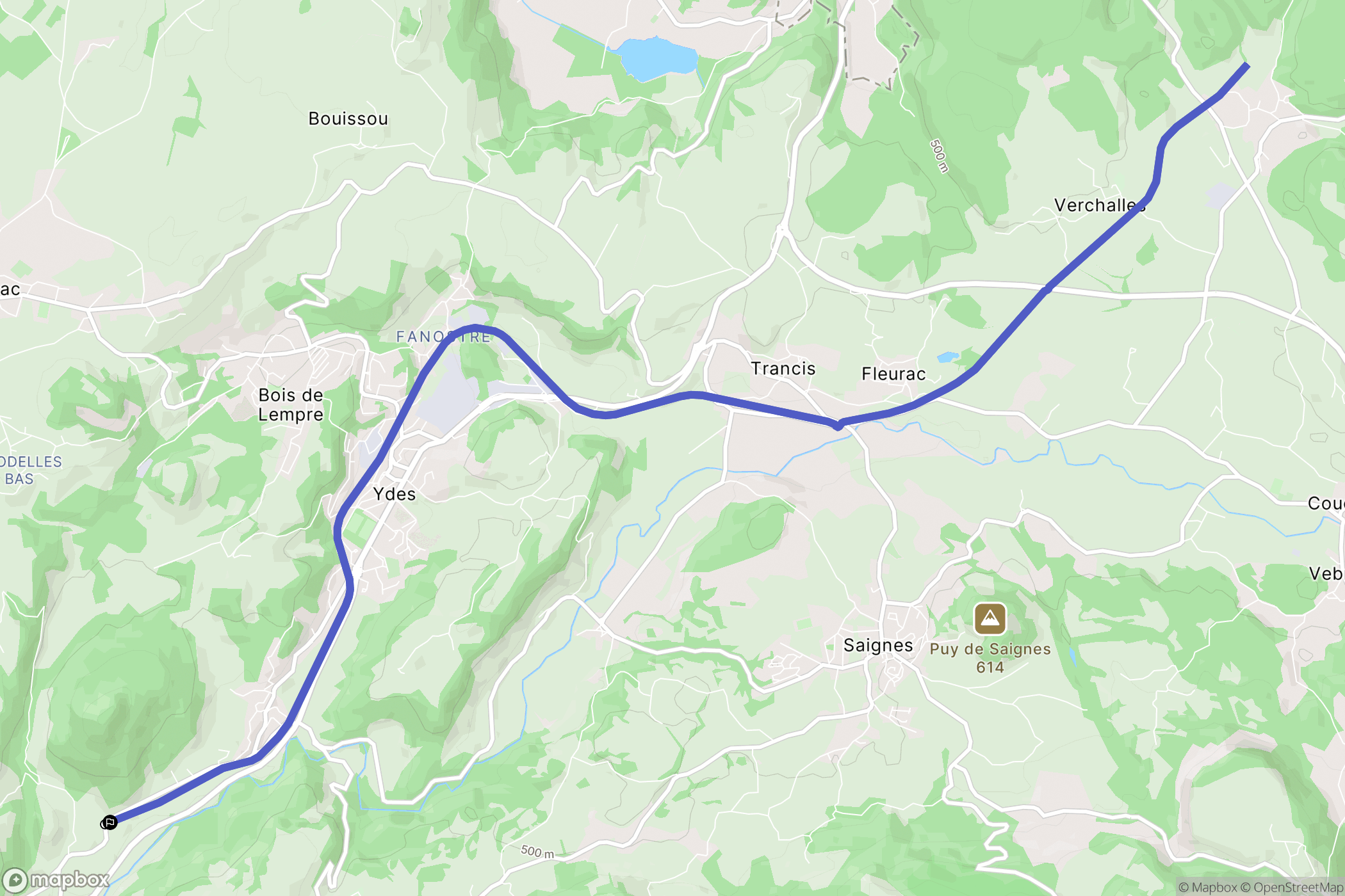 Ydes : carte du parcours de randonnée - France