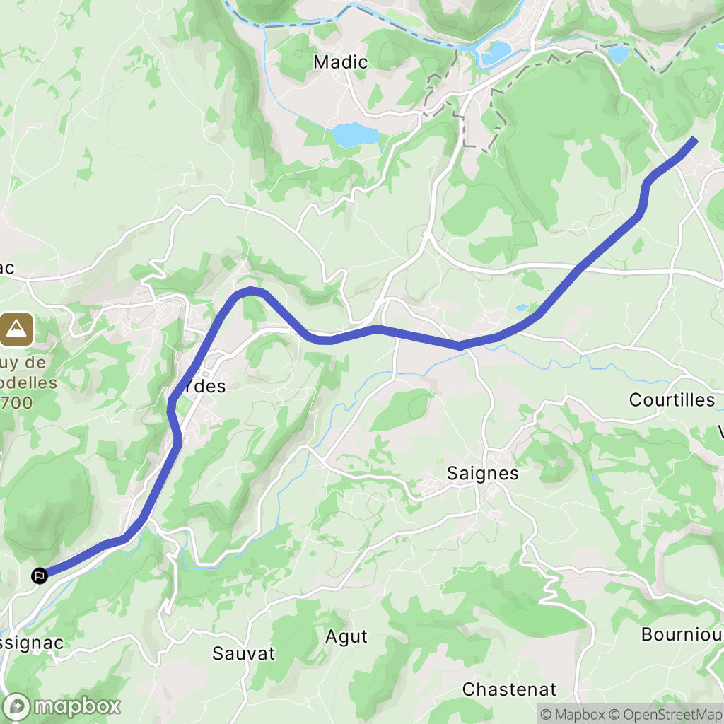 Ydes : carte du parcours de randonnée - France
