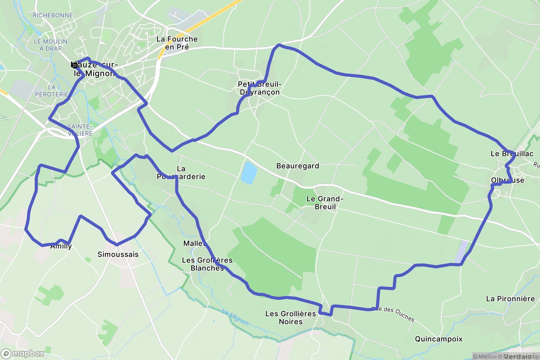Mauzé-sur-le-Mignon : carte du parcours de randonnée - France