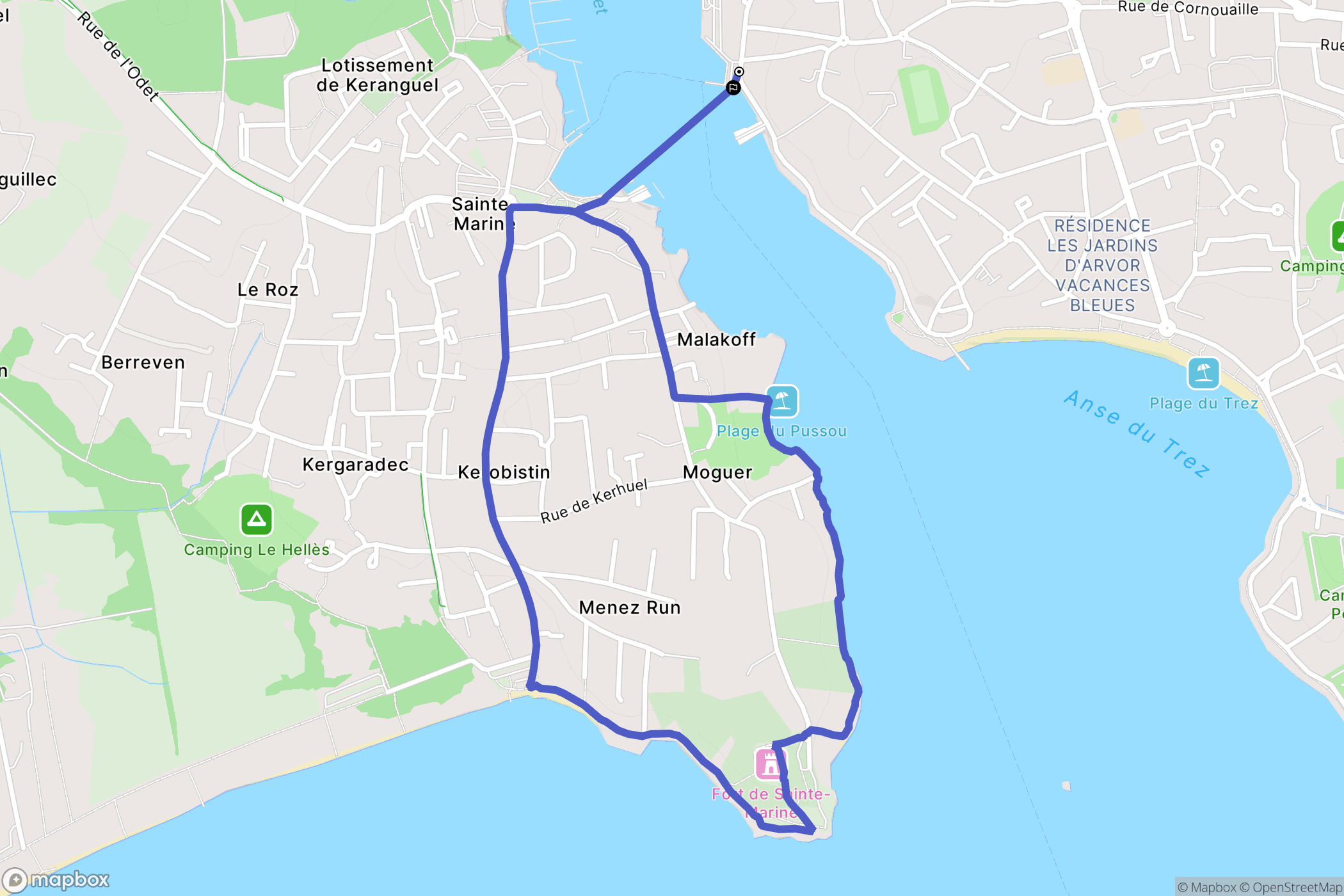Bénodet : carte du parcours de randonnée - France