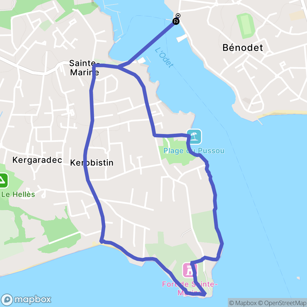 Bénodet : carte du parcours de randonnée - France