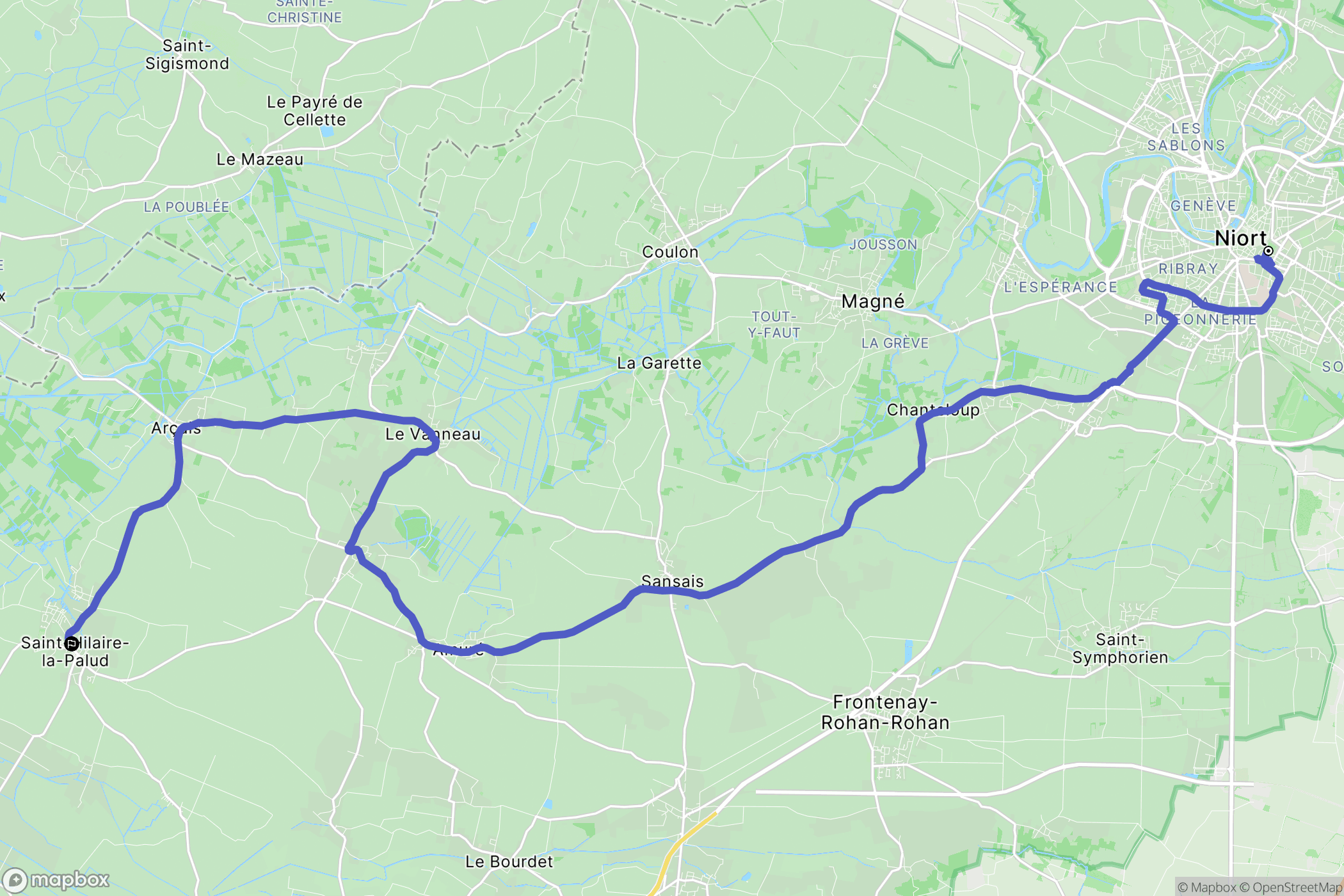 Niort : carte du parcours de randonnée - France