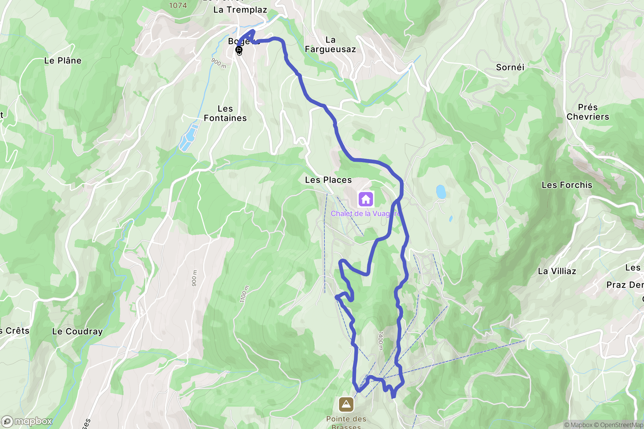 Bogève : carte du parcours de randonnée - France