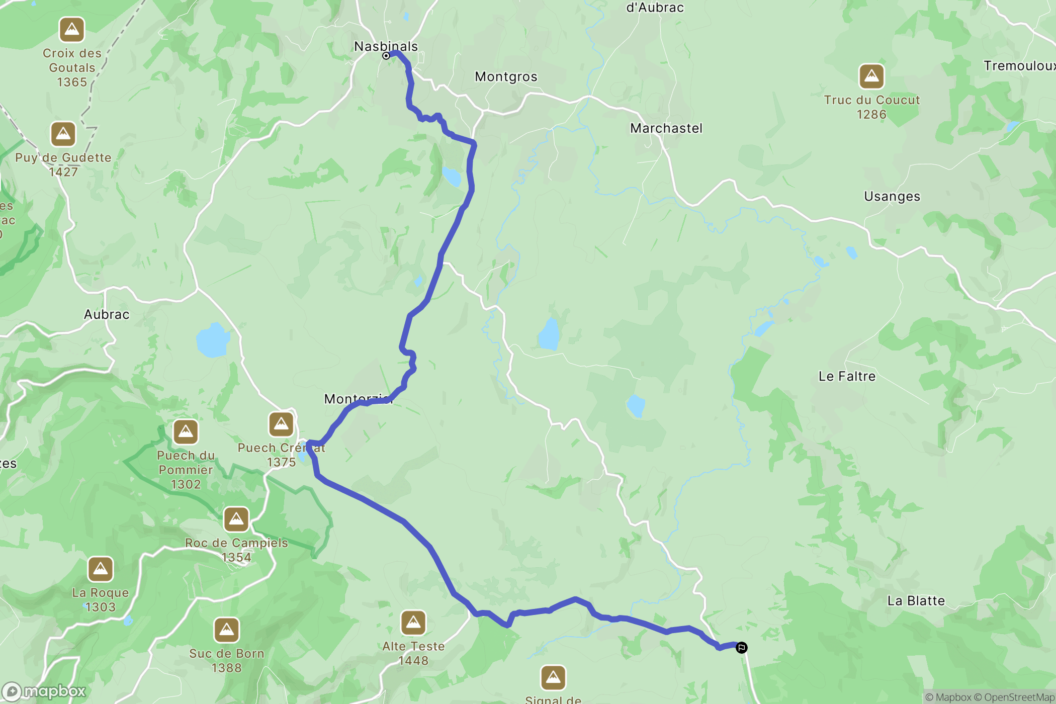 Nasbinals : carte du parcours de randonnée - France